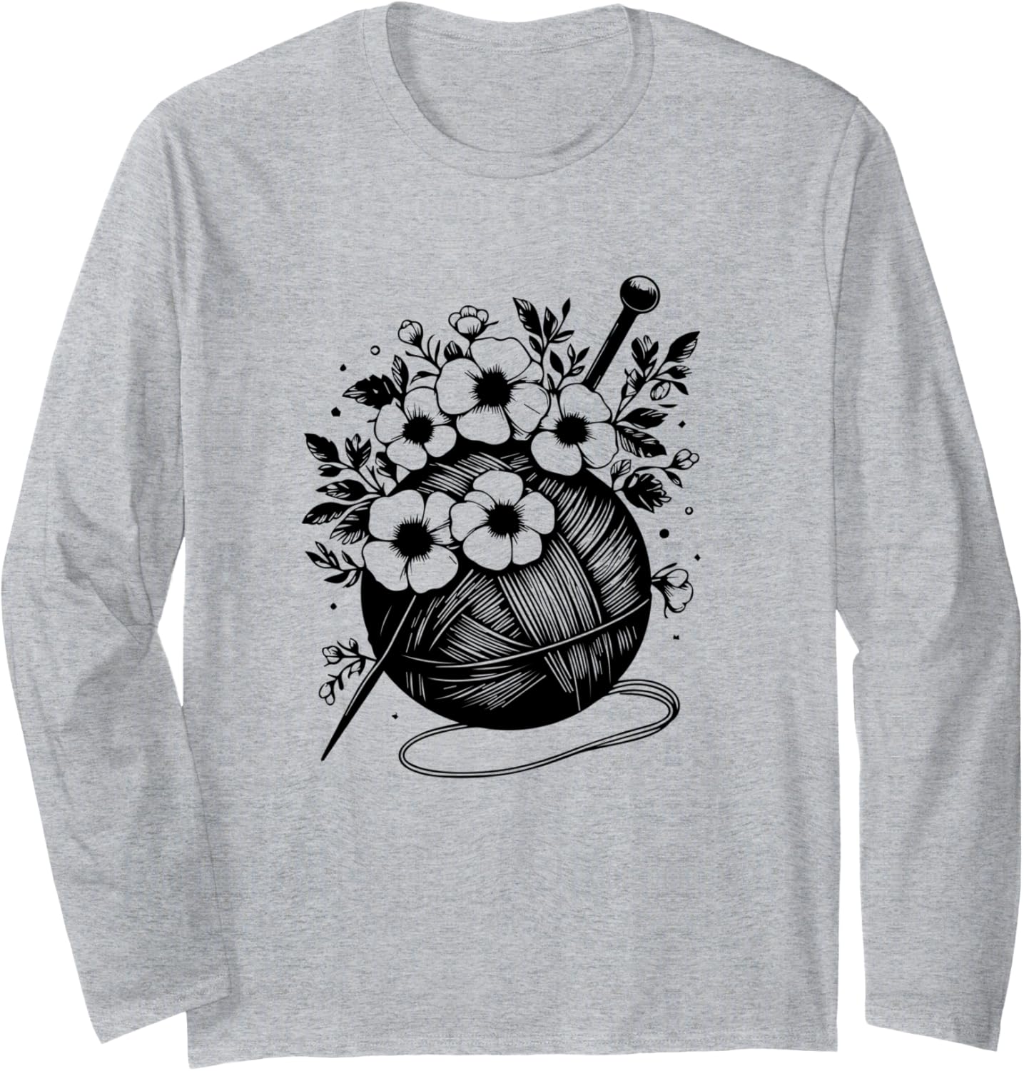 Retro Crafter Mom Graphic design Floral Knitting Yarn Ball Long Sleeve