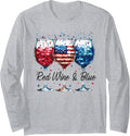 Red Wine And Blue 4Th Of July Wine Glasses Usa American Flag Long Sleeve