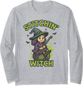 Stitchin\u2019 Witch Halloween Crochet Funny Knitting Yarn Long Sleeve