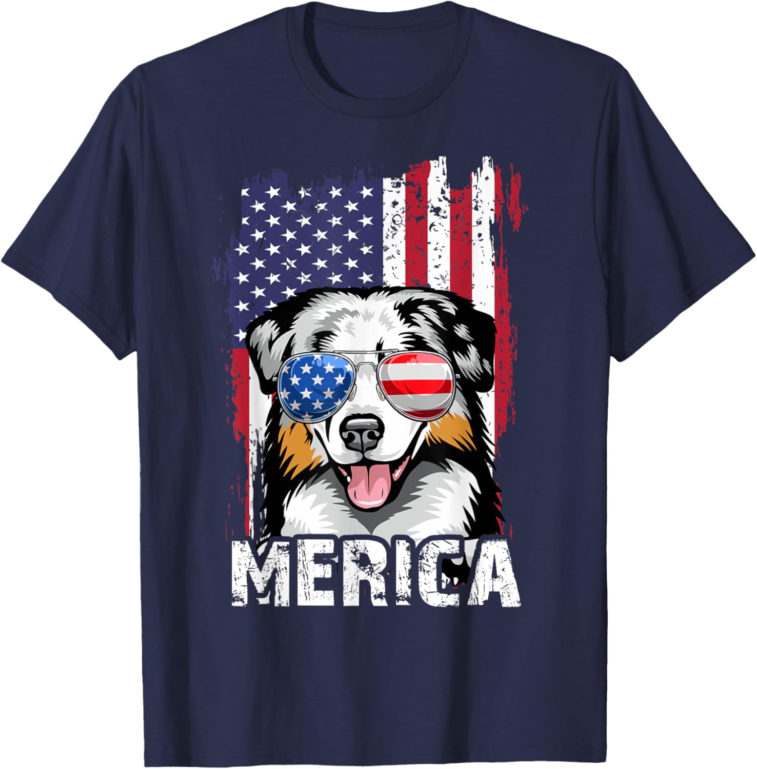 Australian Shepherd 4Th Of July Merica Usa Flag Aussie Dog