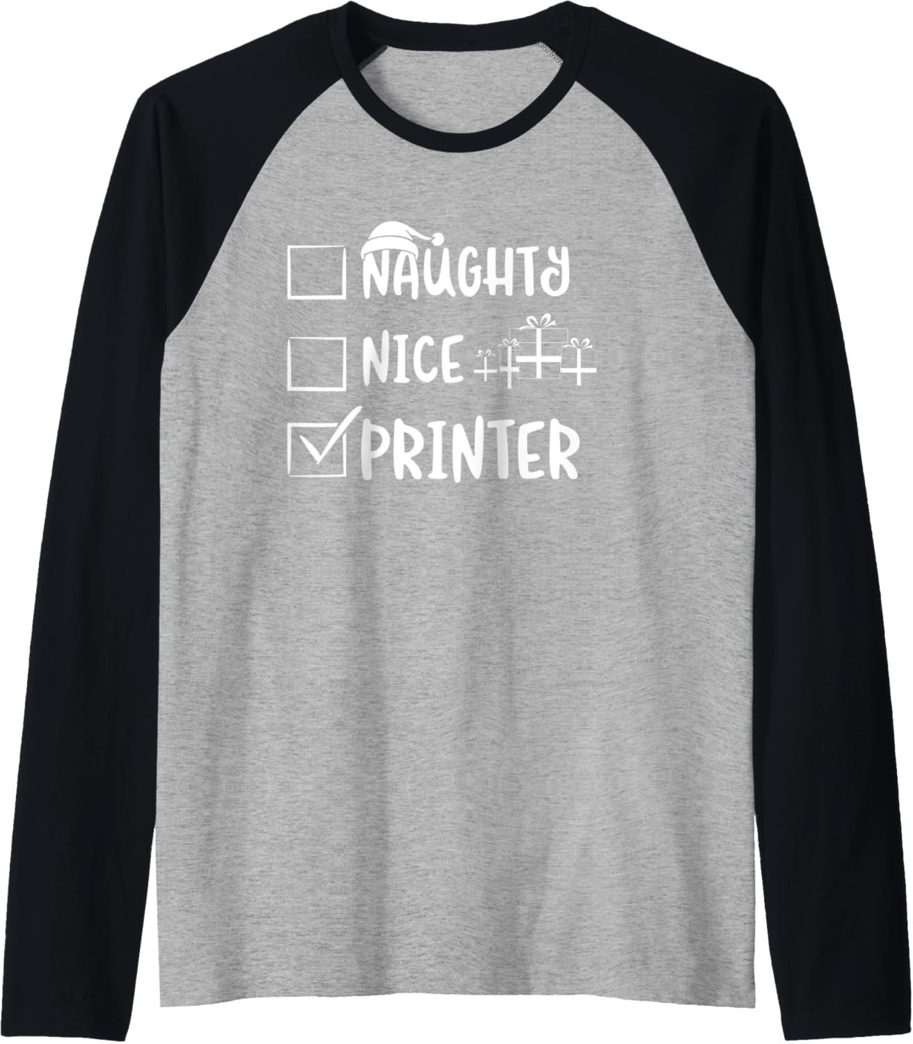 Naughty Nice Printer Christmas Career Job Raglan Baseball Tee