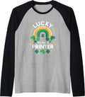 St Patricks Day Lucky Printer Job Shamrocks Irish Raglan Baseball Tee