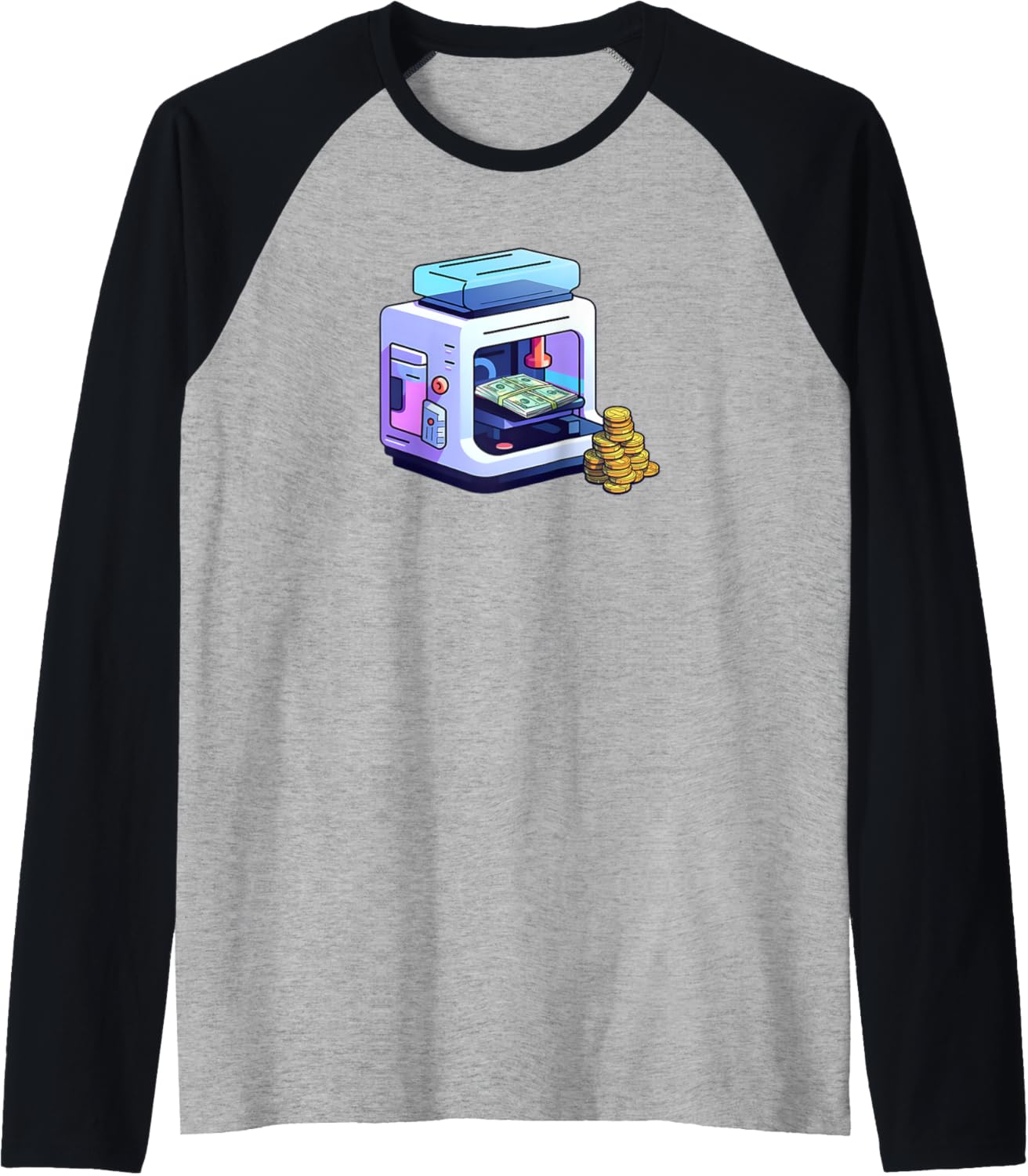 Futuristic 3D Printer With Money Design 3D Printing Raglan Baseball Tee