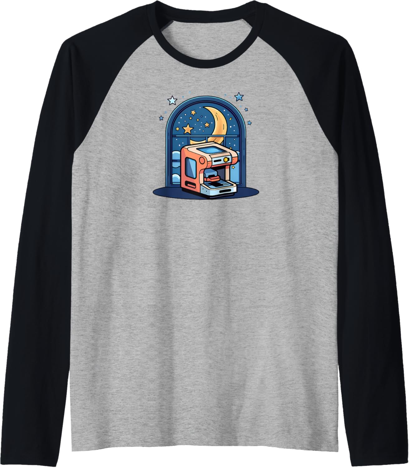 3D Printer At Night Design 3D Printing Raglan Baseball Tee