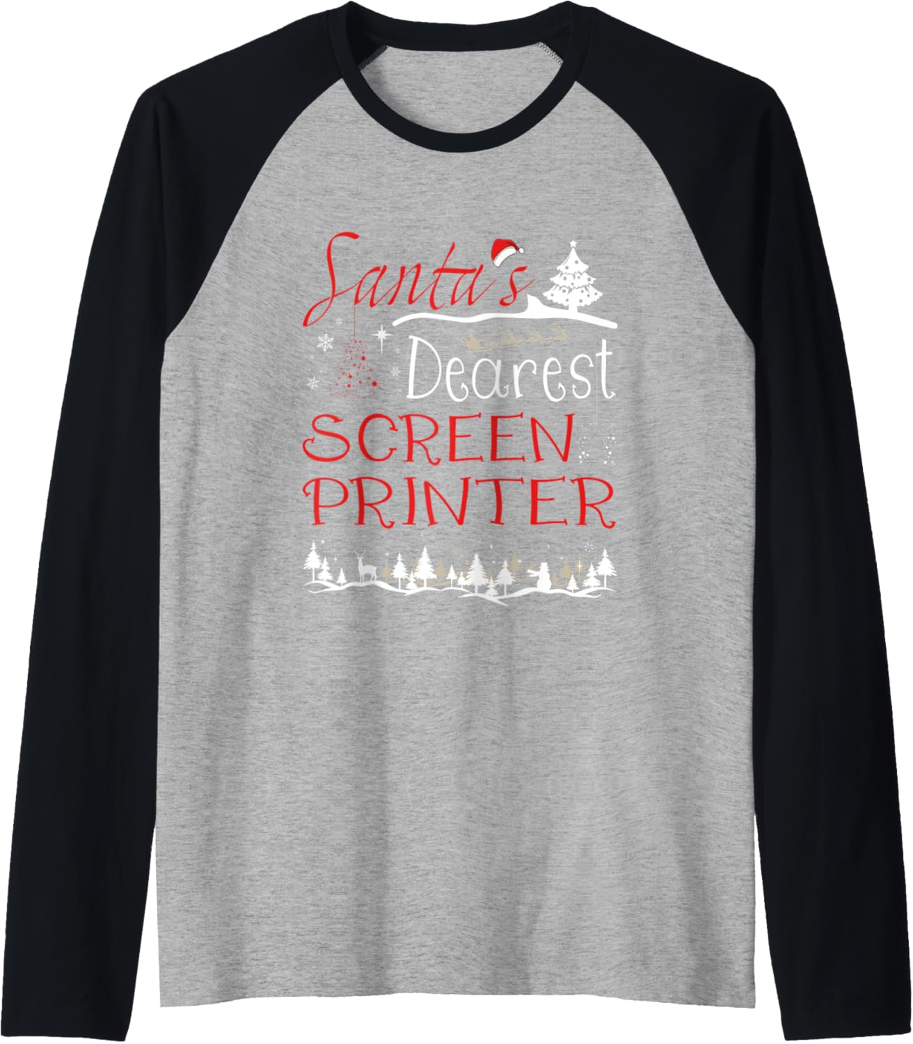 Screen Printer Xmas Job Funny Christmas Raglan Baseball Tee
