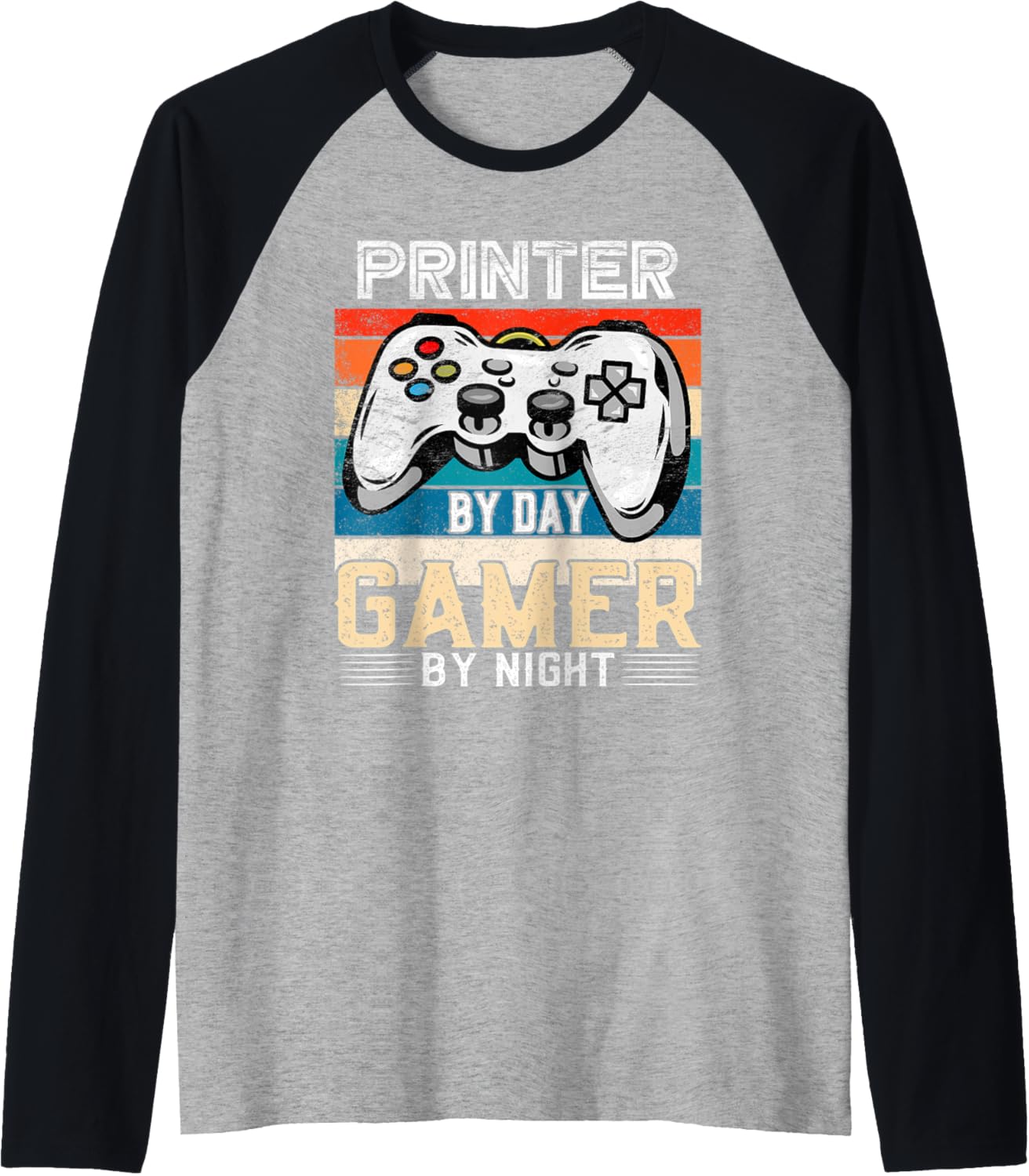 Printer By Day Gamer By Night Video Gaming Fans Retro Raglan Baseball
