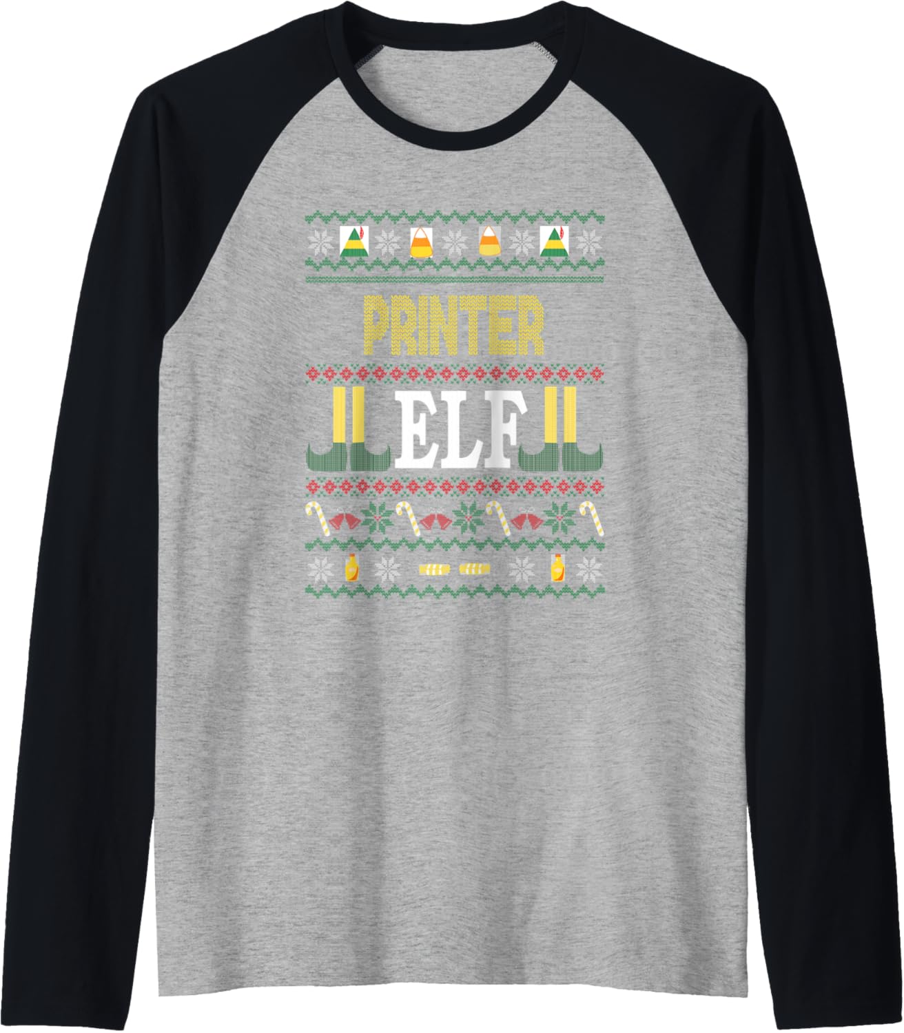 Printer Elf Funny Christmas Gift Raglan Baseball Tee