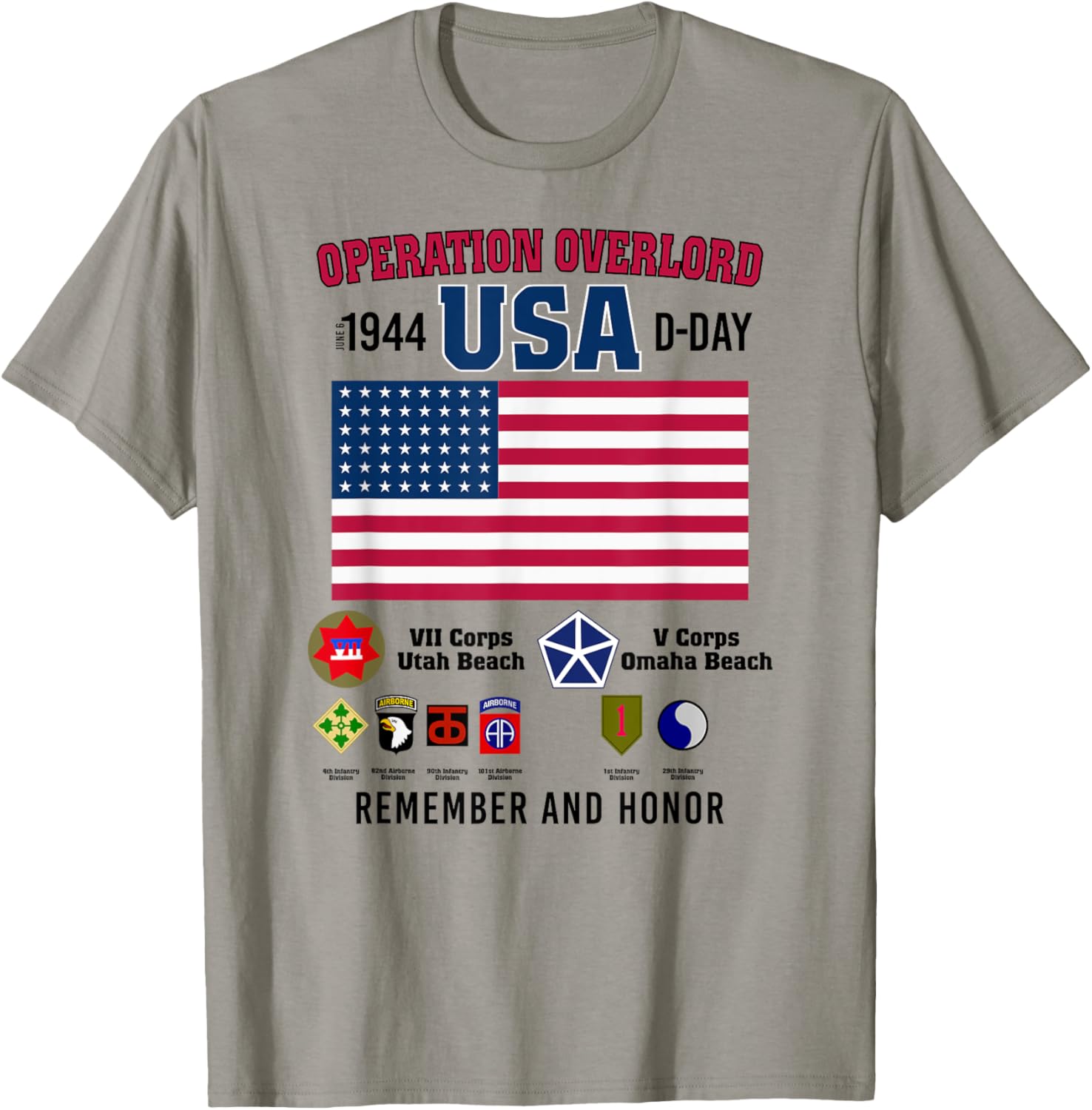 Utopia Sport Military Shop D Day Usa Divisions T Shirt Mens Unisex Adults Grey Cotton Polyester Blend Short Sleeve Crew Neck Modern Classic T Shirt Small Historical Theme