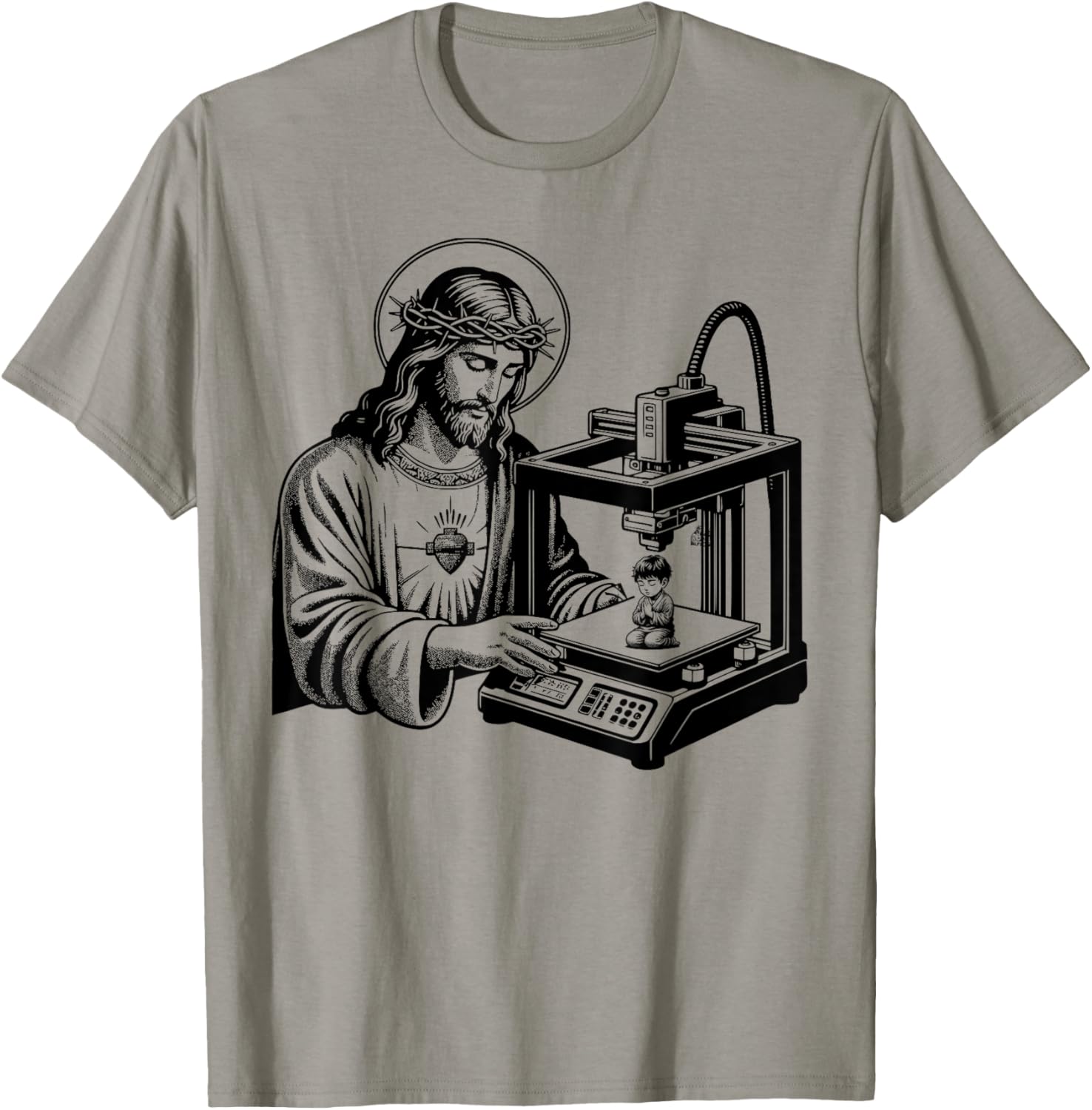 Jesus Christ Printing A Figure Of A Praying Kid 3D Printer