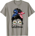 California Messy Bun With Usa Flag Bow And Patriotic Bear Fl