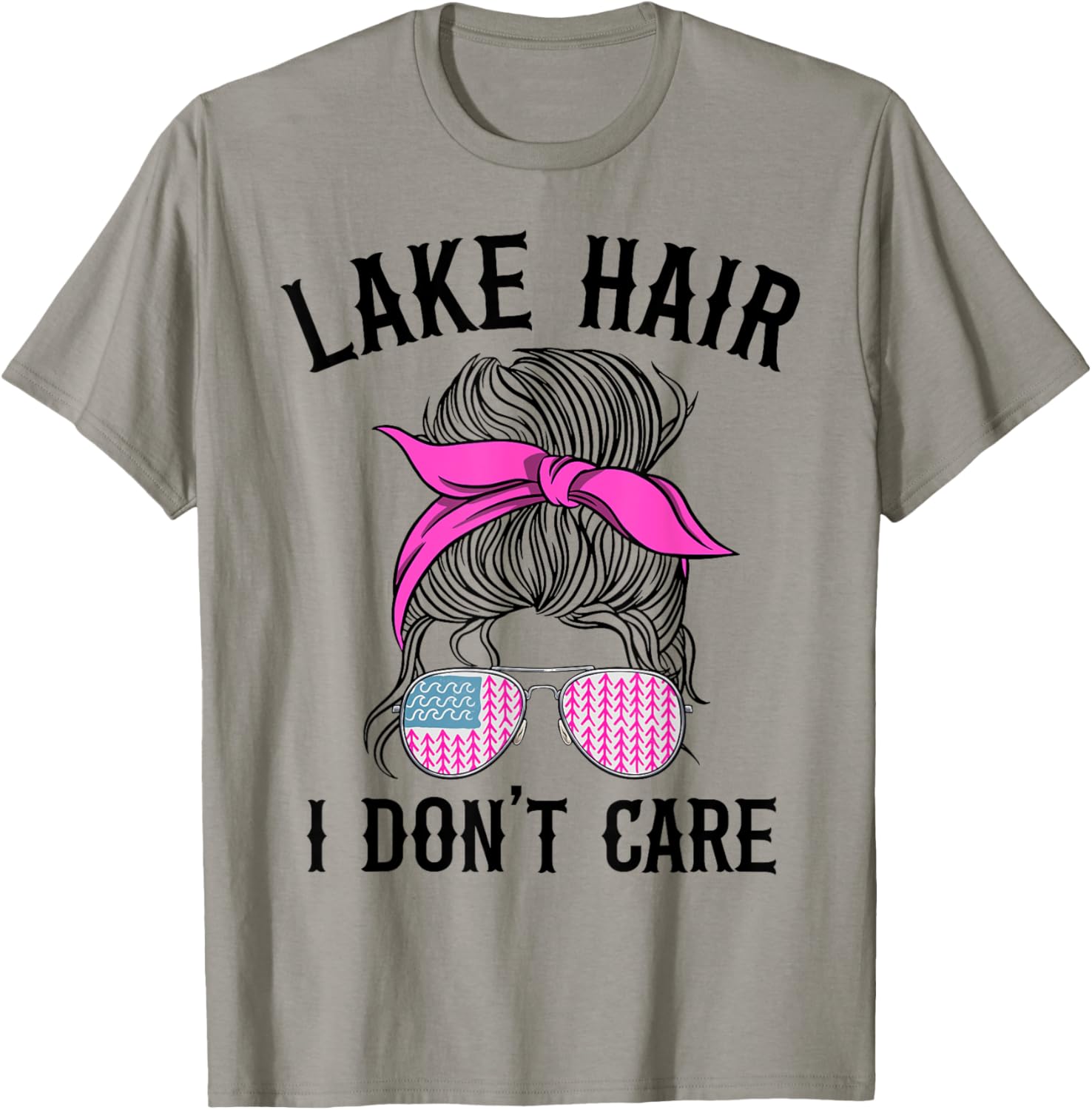 Lake Hair I Dont Care Messy Bun American Flag Pontoon Queen