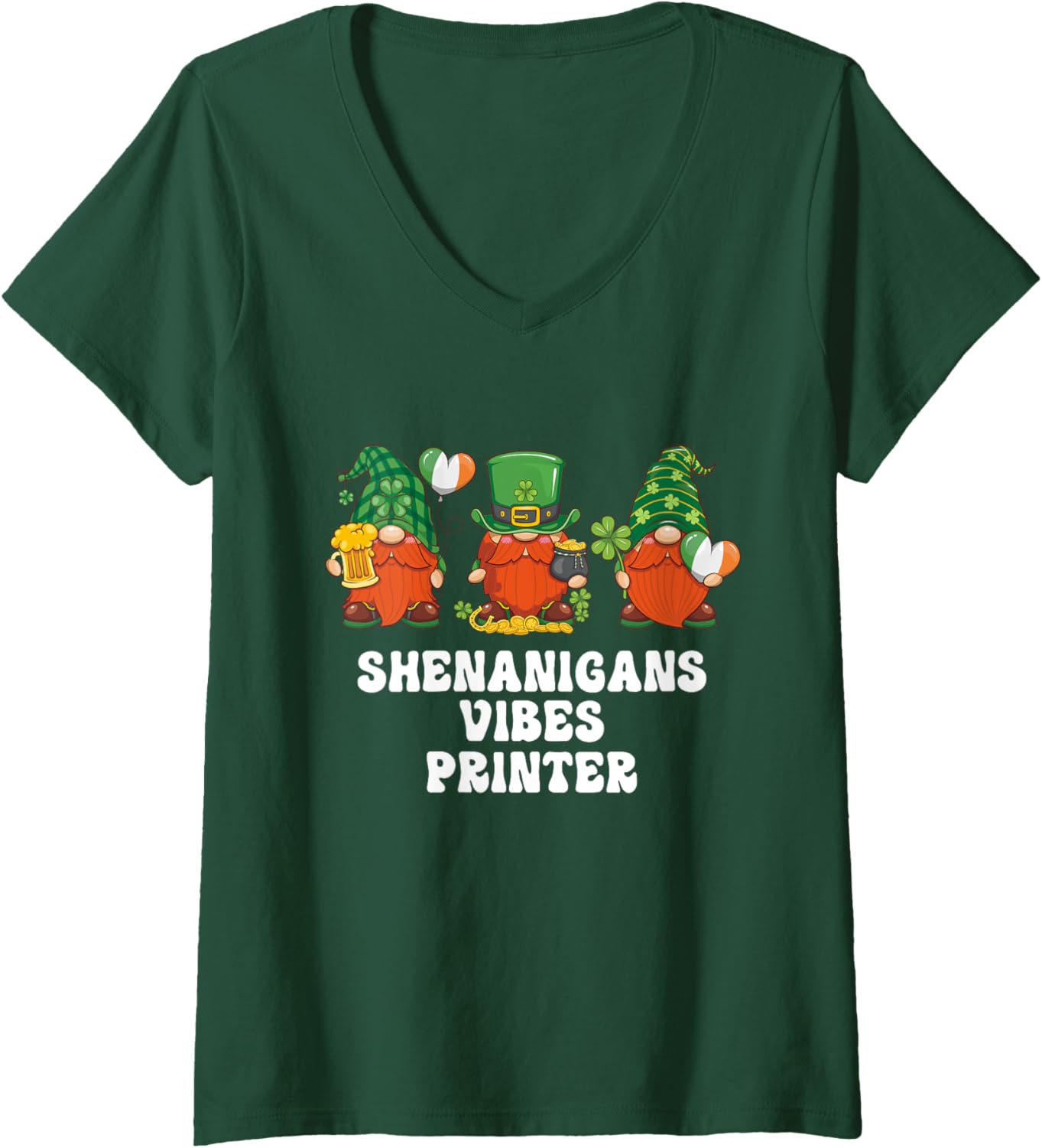 Womens Printer Gnomes St Patricks Day V Neck