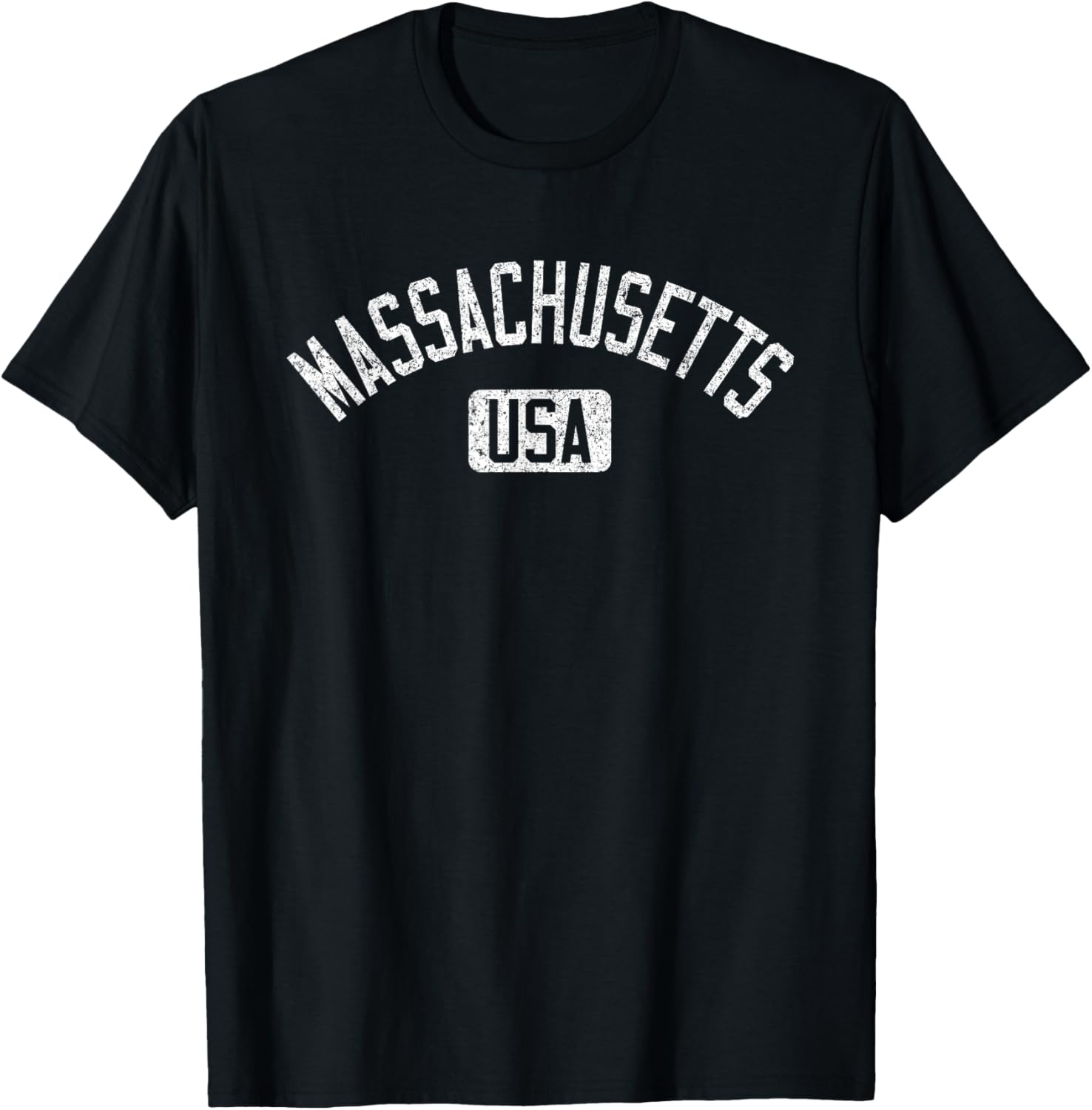 Massachusetts Usa Arched Text Distressed White Print