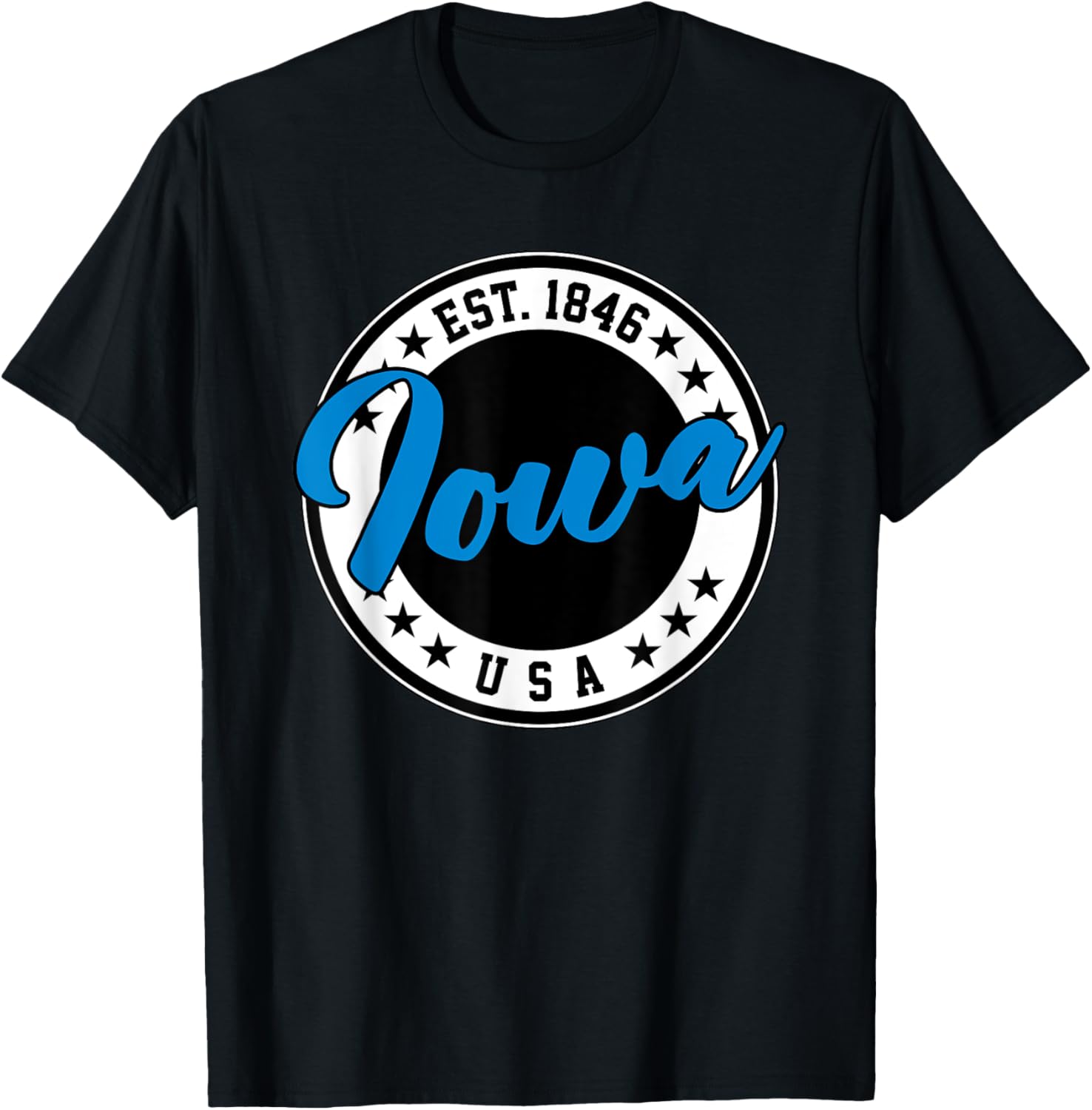Iowa Usa Script Circle Blue Text