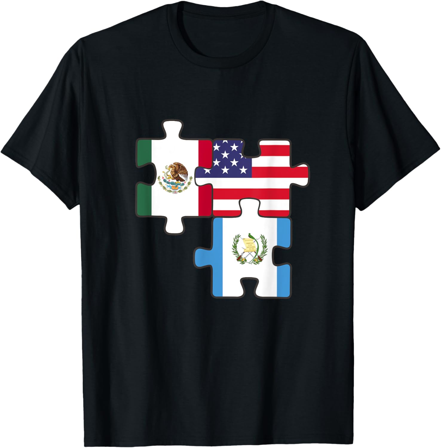 Latinoamerica Patriotic Pride Mexico Guatemala The Usa Puzzle Design T Shirt Black