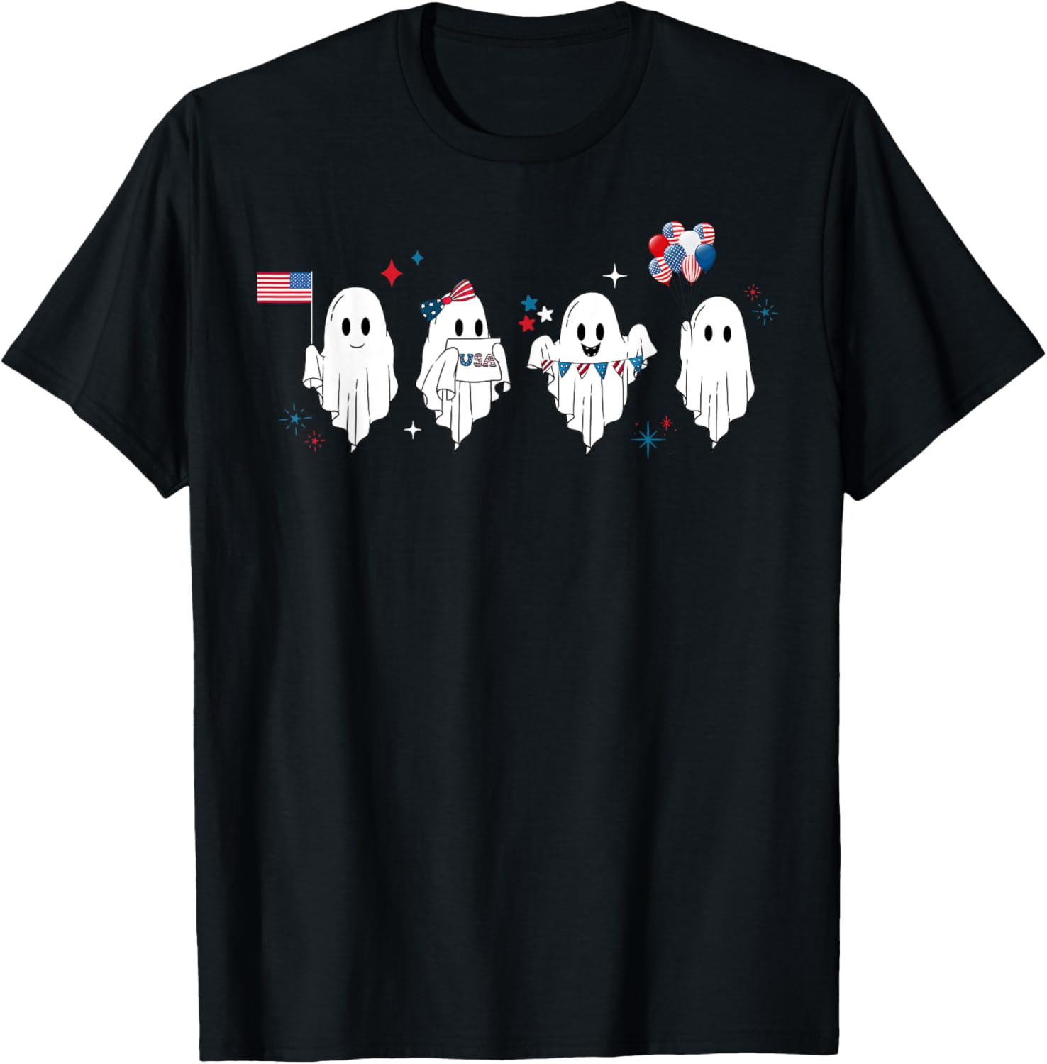 Cute Ghost American Flag Spooky Patriotic 4Th Of July