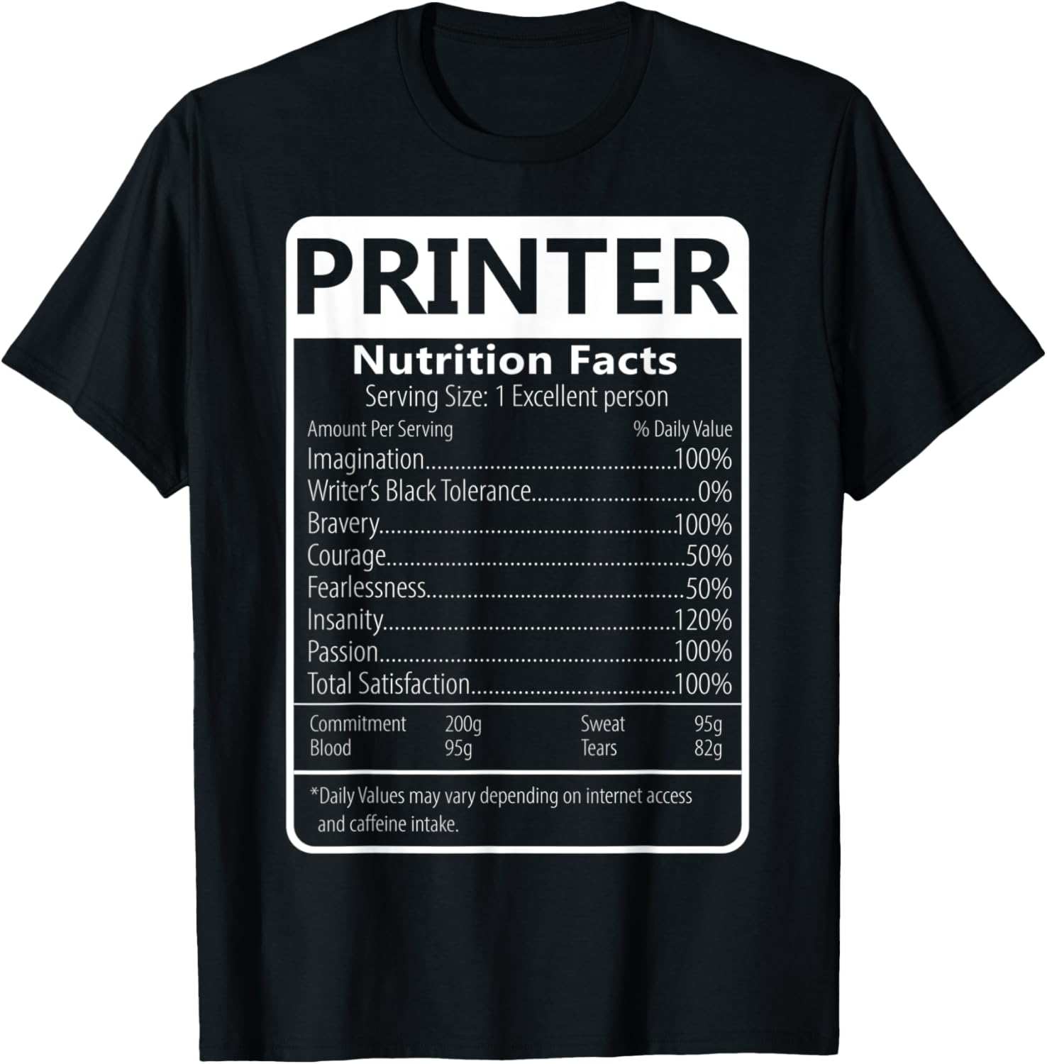 Printer Nutrition Facts Sarcastic Graphic