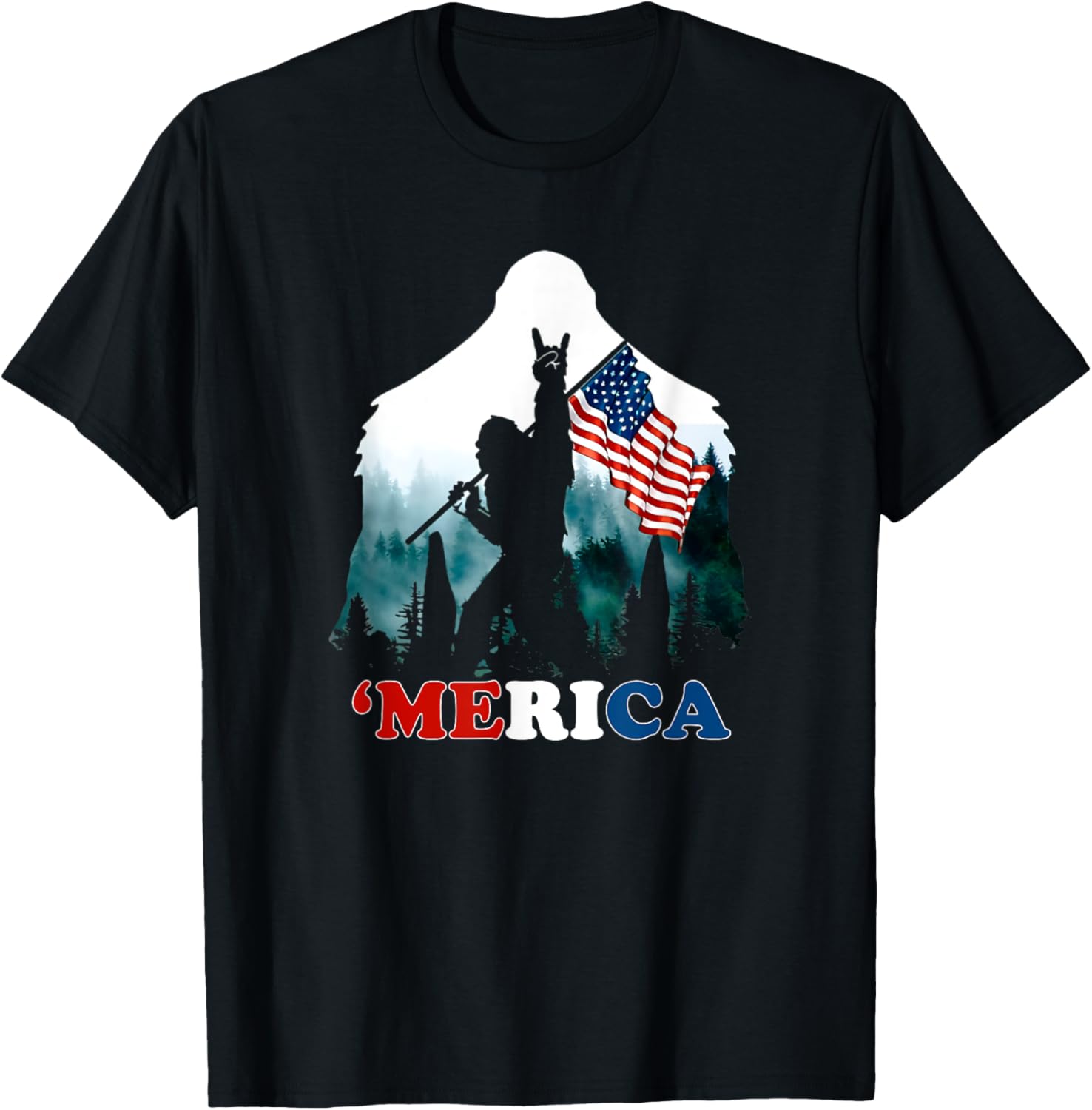 Merica Bigfoot Holding American Flag Usa 4Th Of July Bigfoot