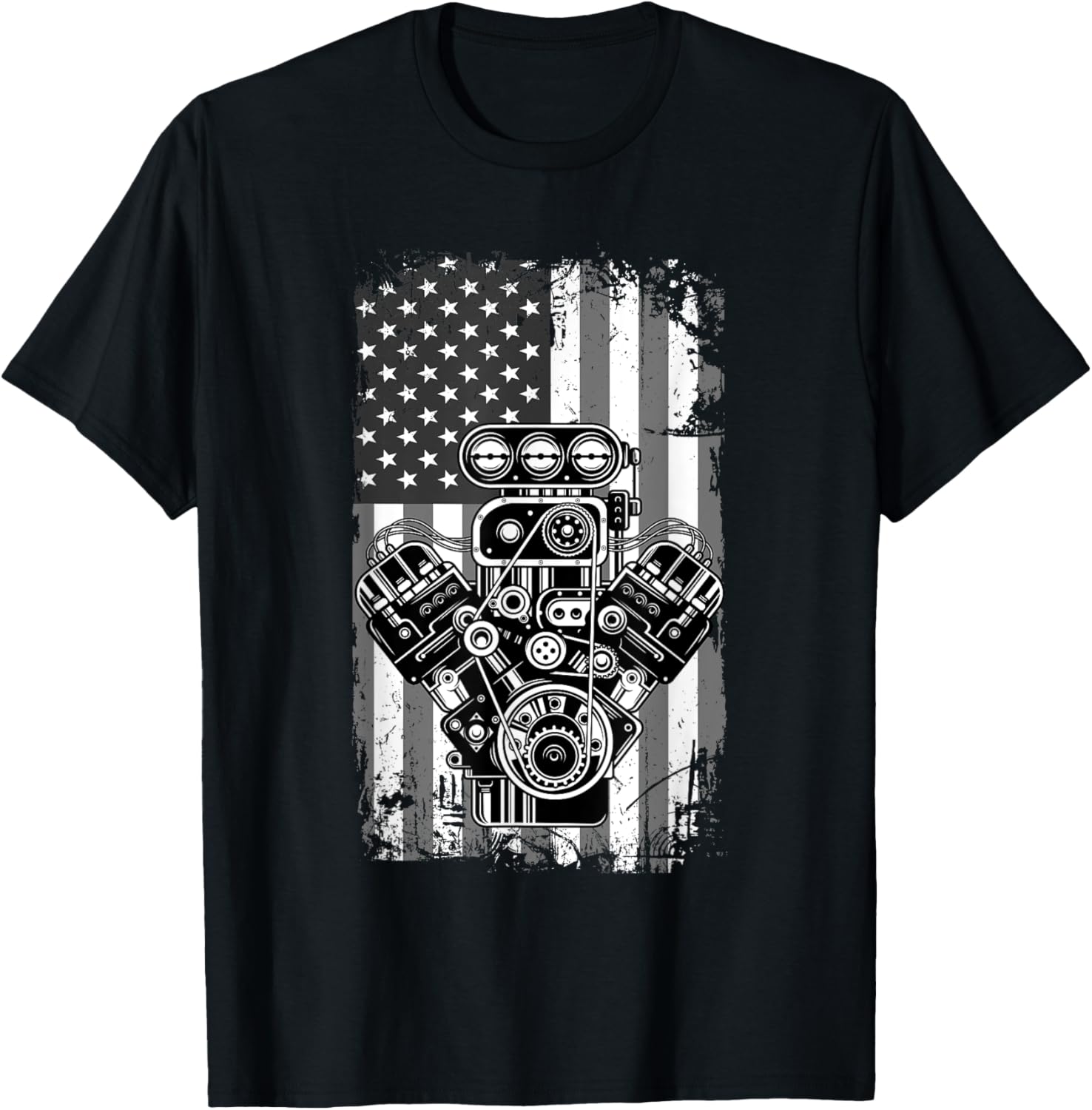 Vintage Muscle Car Piston American Flag Funny Mechanic Gift