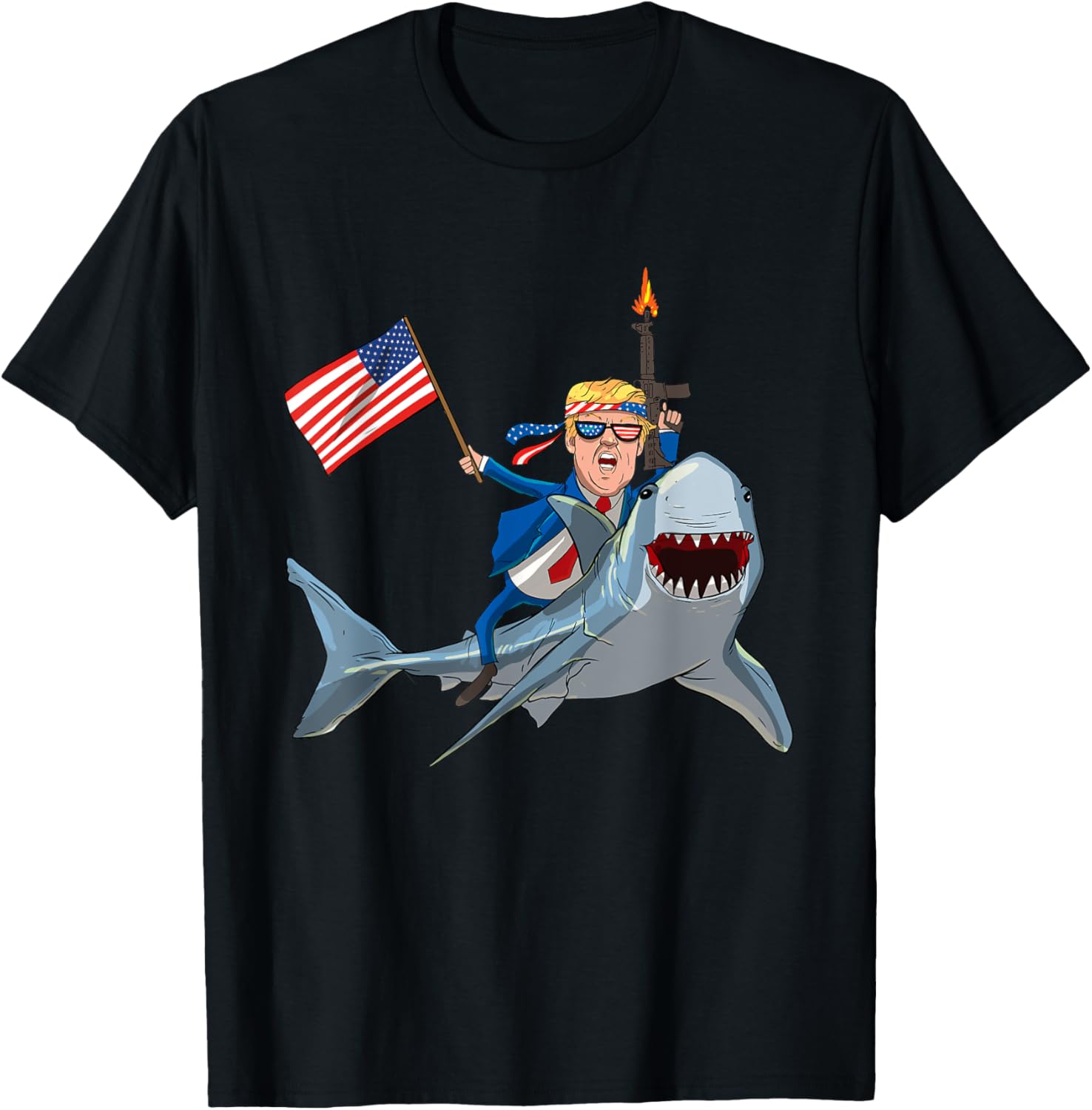 Trump Riding Shark Patriotic Usa Supporter T Shirt