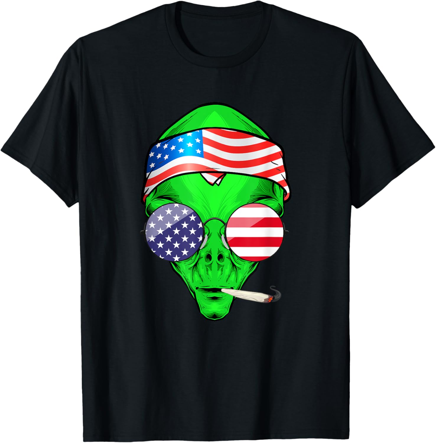 Hippie Alien American Flag 4Th Of July Funny Marijuana Weed