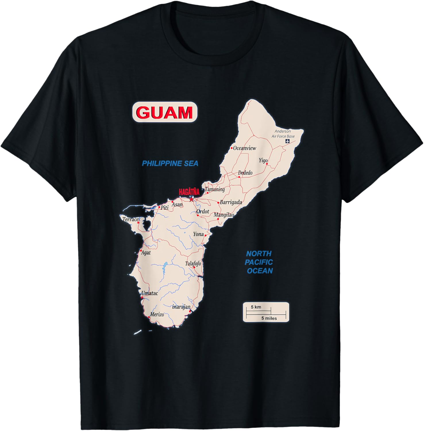 Guam Map With Major Cities Main Roads Rivers Lakes Usa