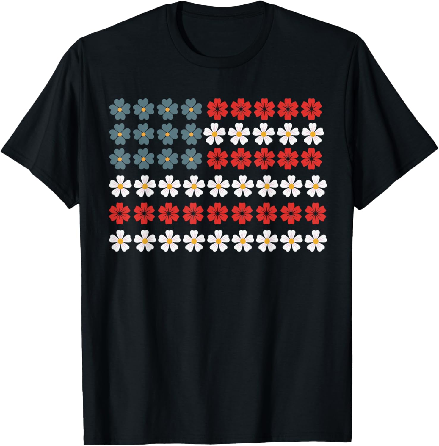 Usa Flag 4Th Of July Tee American Flag Floral Daisy Flower