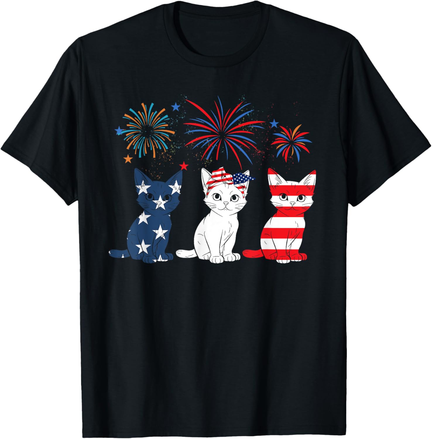Red White Blue Cat Usa Flag Firework 4Th Of July