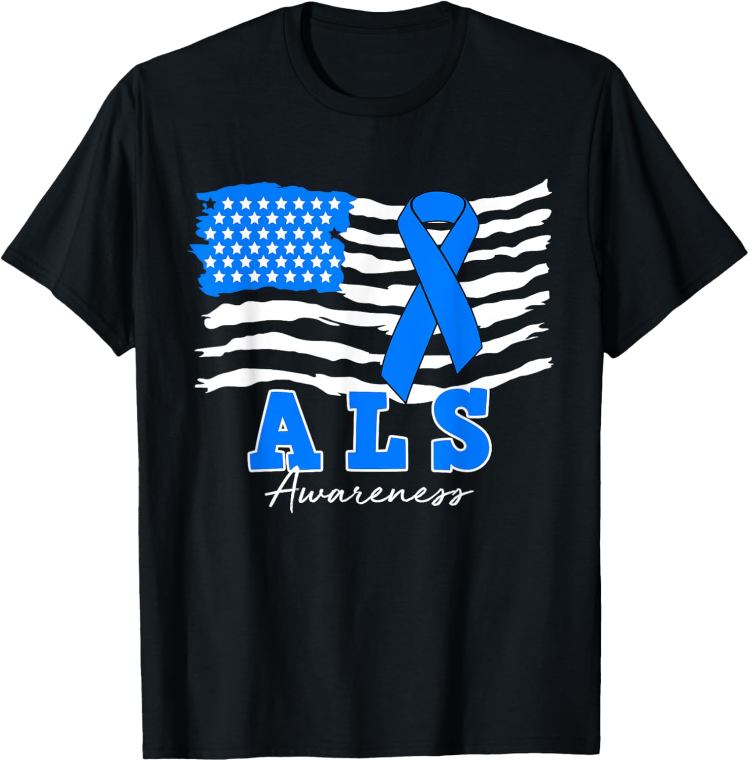 Als Awareness Blue Ribbon American Flag Als Warrior Fighter