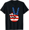 Fourth 4Th Of July Shirt American Flag Peace Sign Hand Tee