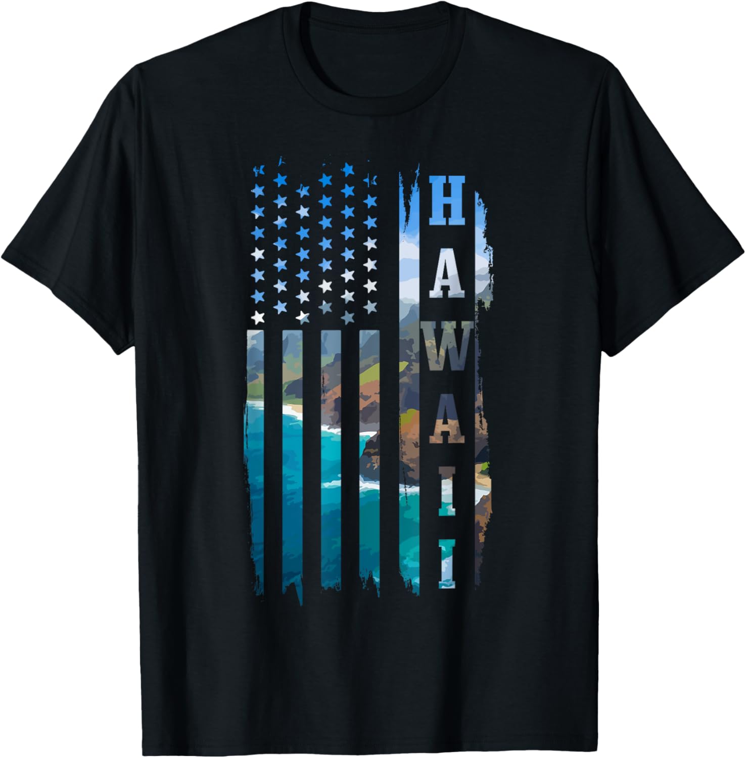 Hawaii American Flag Pride Landscape Surfer Patriotic Gift