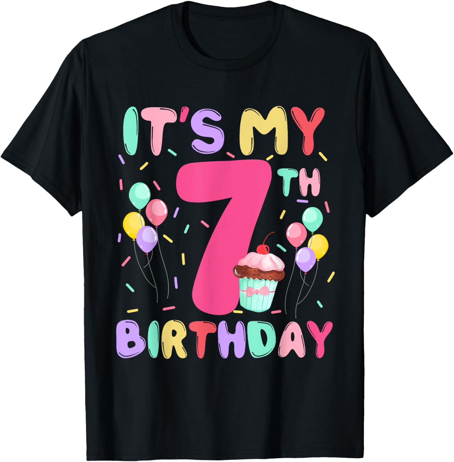 Kids Sweet Cupcake It's My 7th Birthday 7 Year Old Birthday Girls Design 366