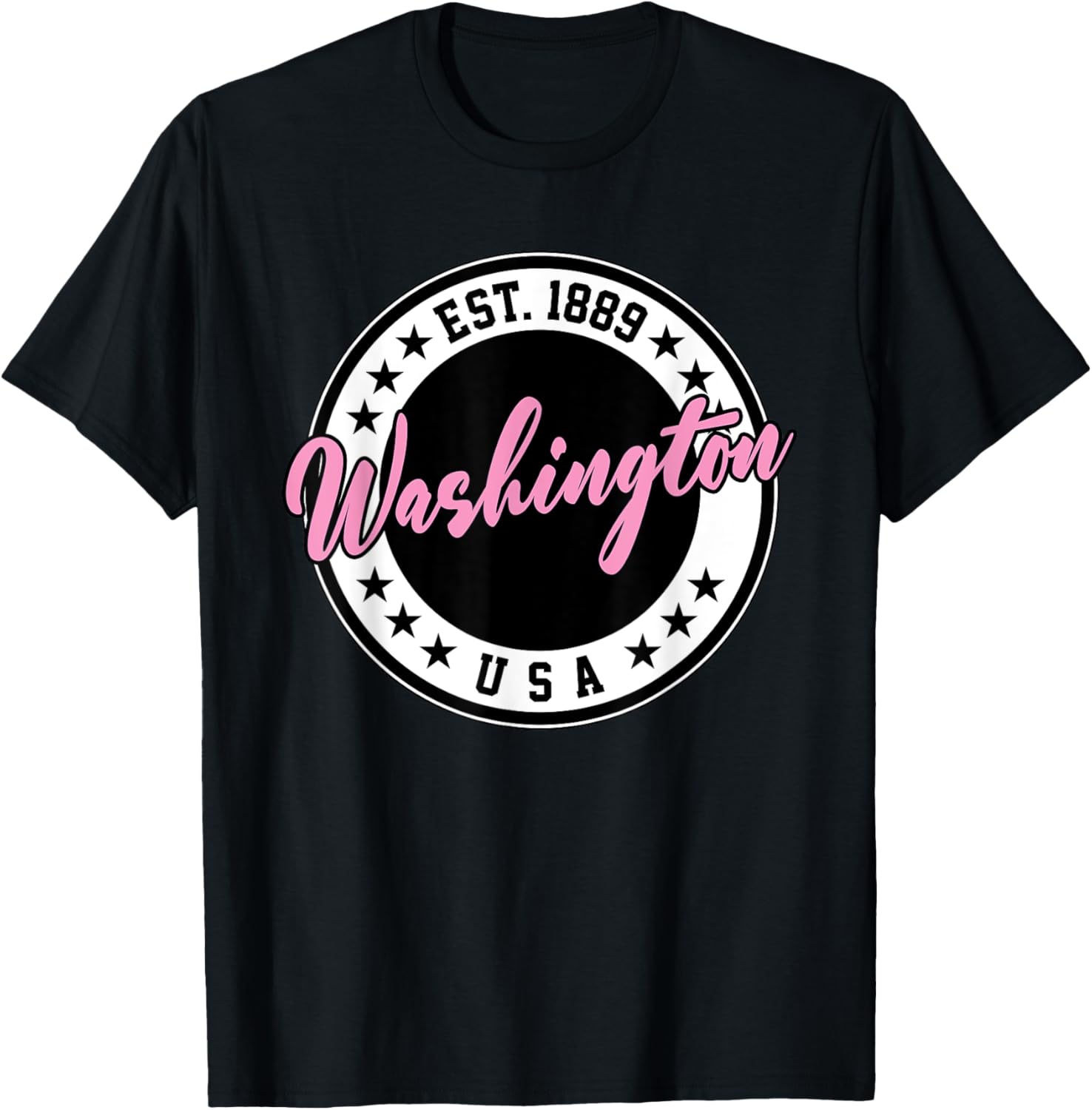 Washington Usa Script Circle Pink Text