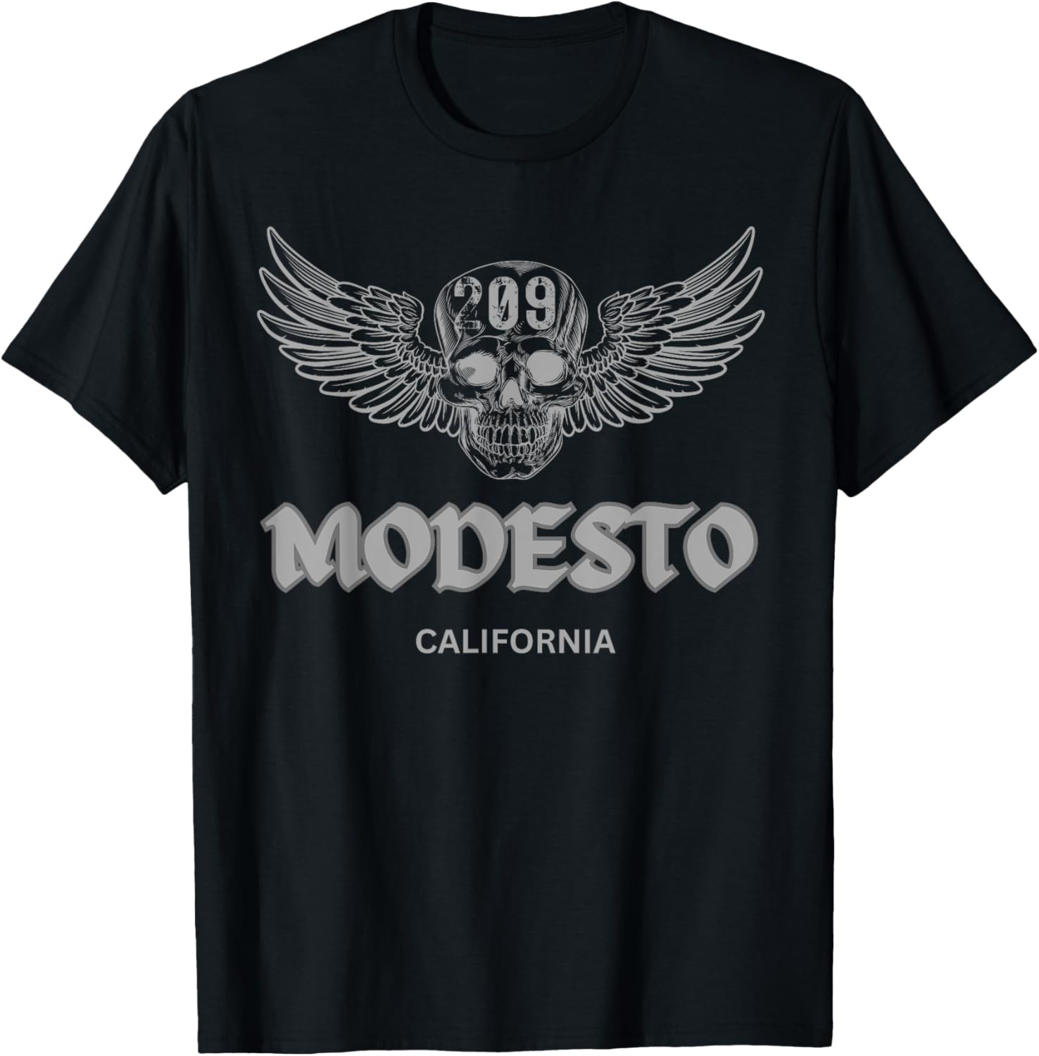Modesto California 209 Vintage Skull And Wings