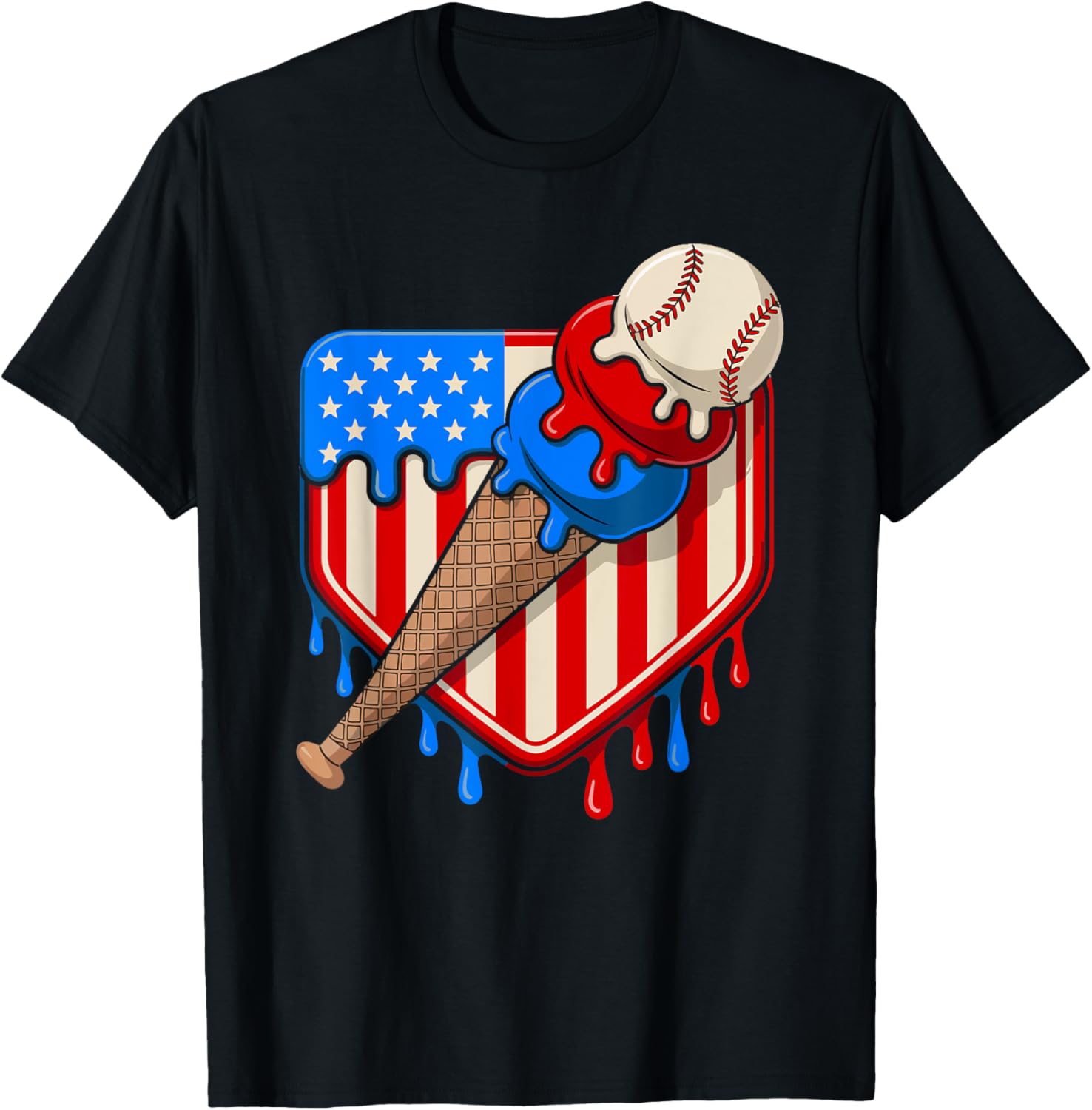 Baseball Drip 4Th Of July Usa Flag Ice Cream Drip Baseball