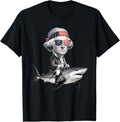 Funny George Washington Riding Shark 4Th Of July Usa Flag