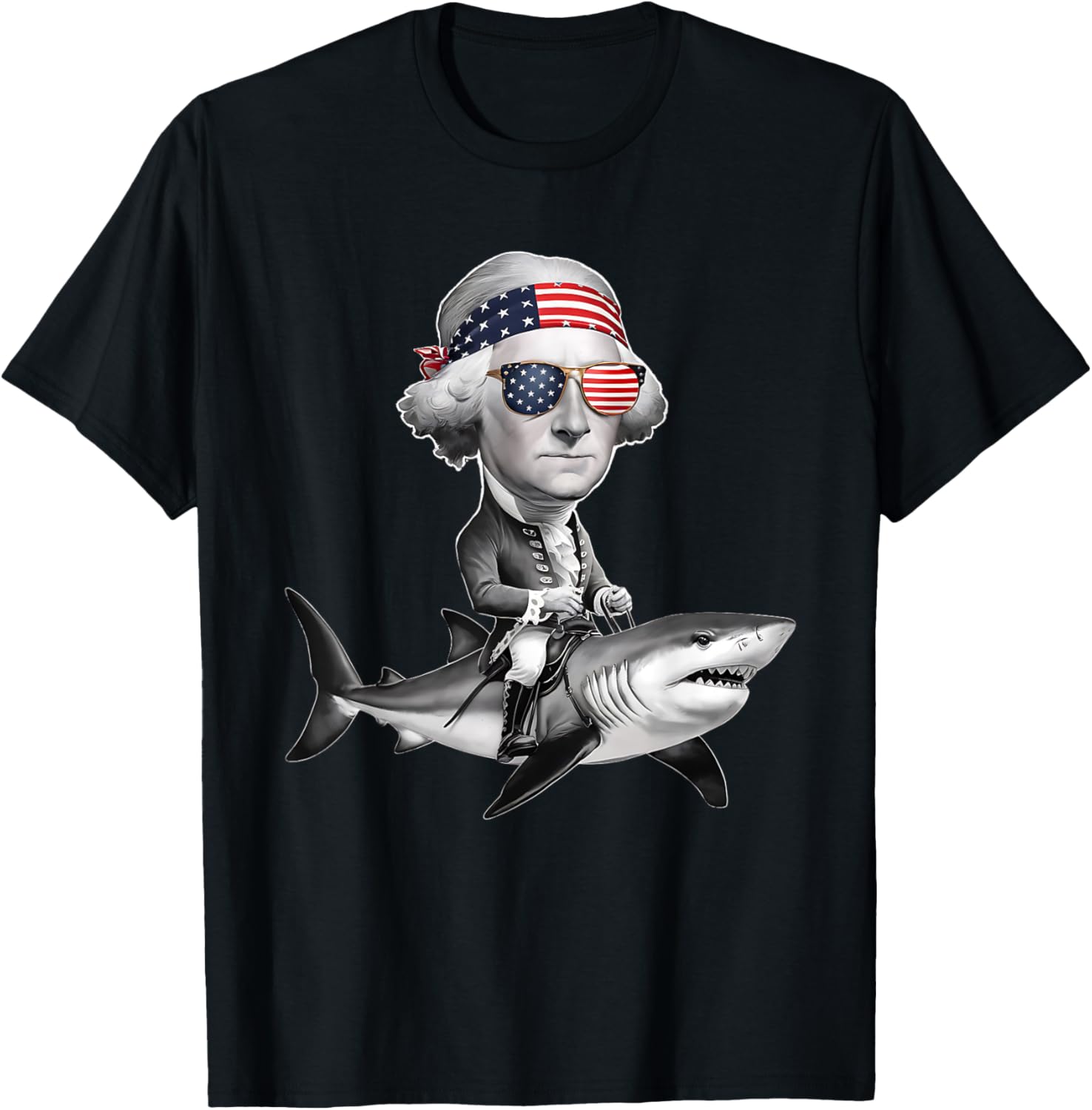 Funny George Washington Riding Shark 4Th Of July Usa Flag