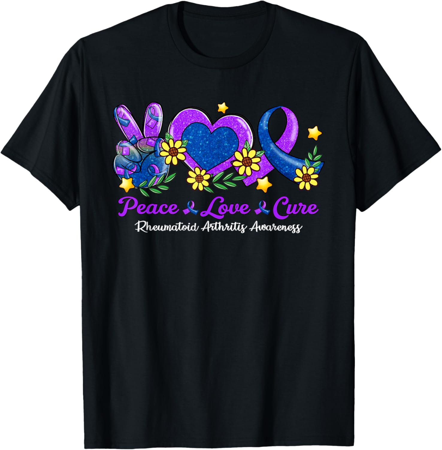 Peace Love Cure Blue Purple Ribbon Rheumatoid Arthritis