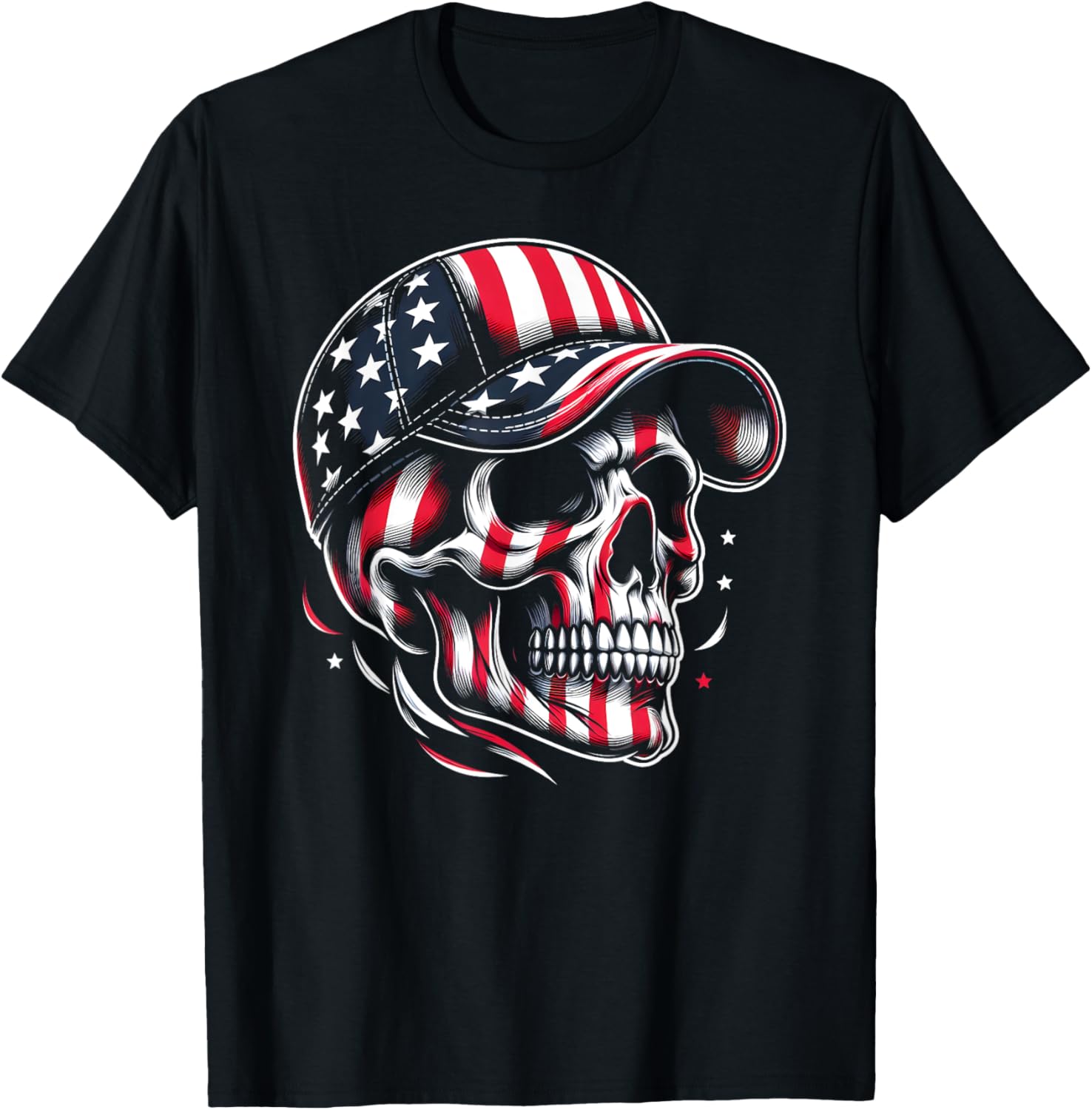 4Th Of July Tee American Flag Skull Skeleton For Women Men