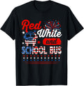 Red White And School Bus 4Th Of July American Flag Driver
