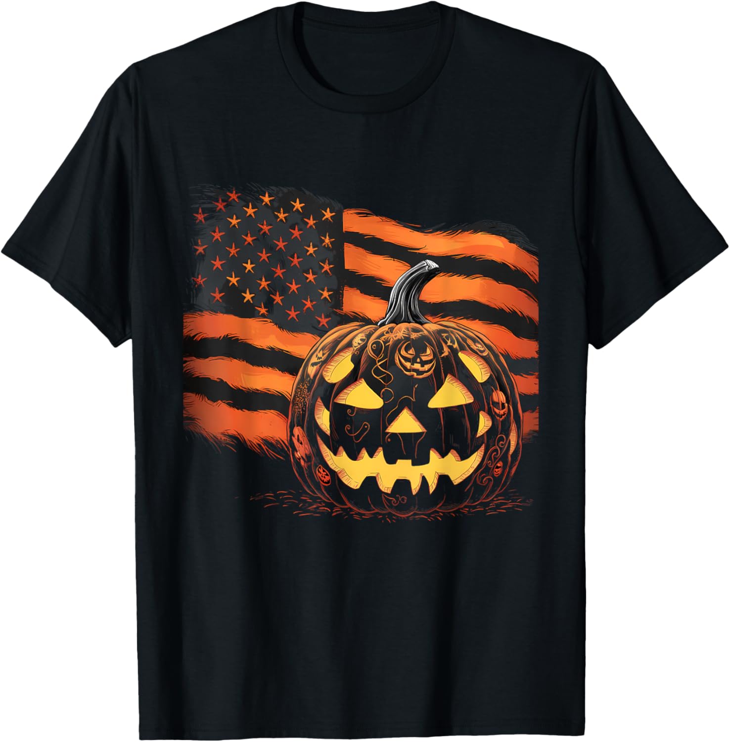 Halloween Tshirt Pumpkin American Flag Horror Party Costume