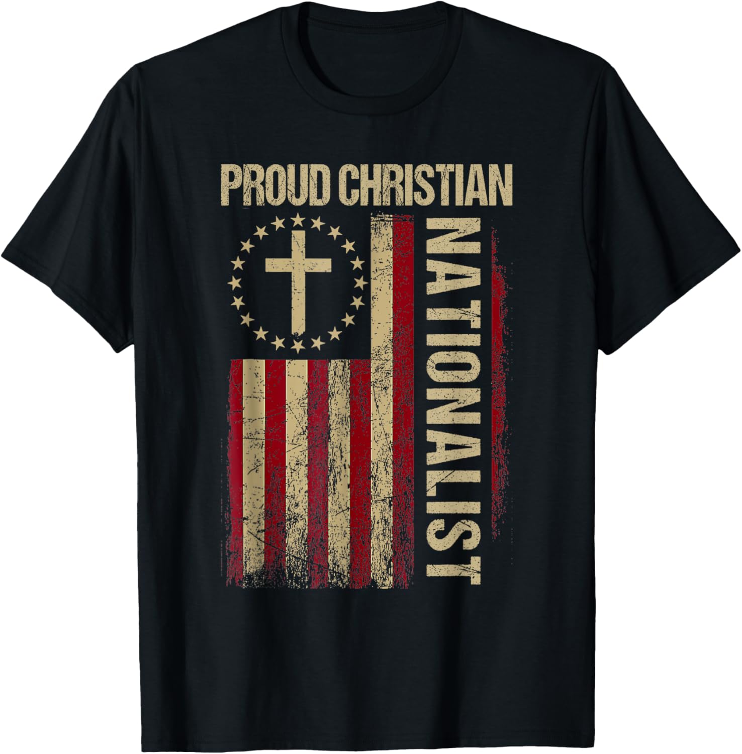 Retro Proud Christian Nationalist American Flag Faith Cross