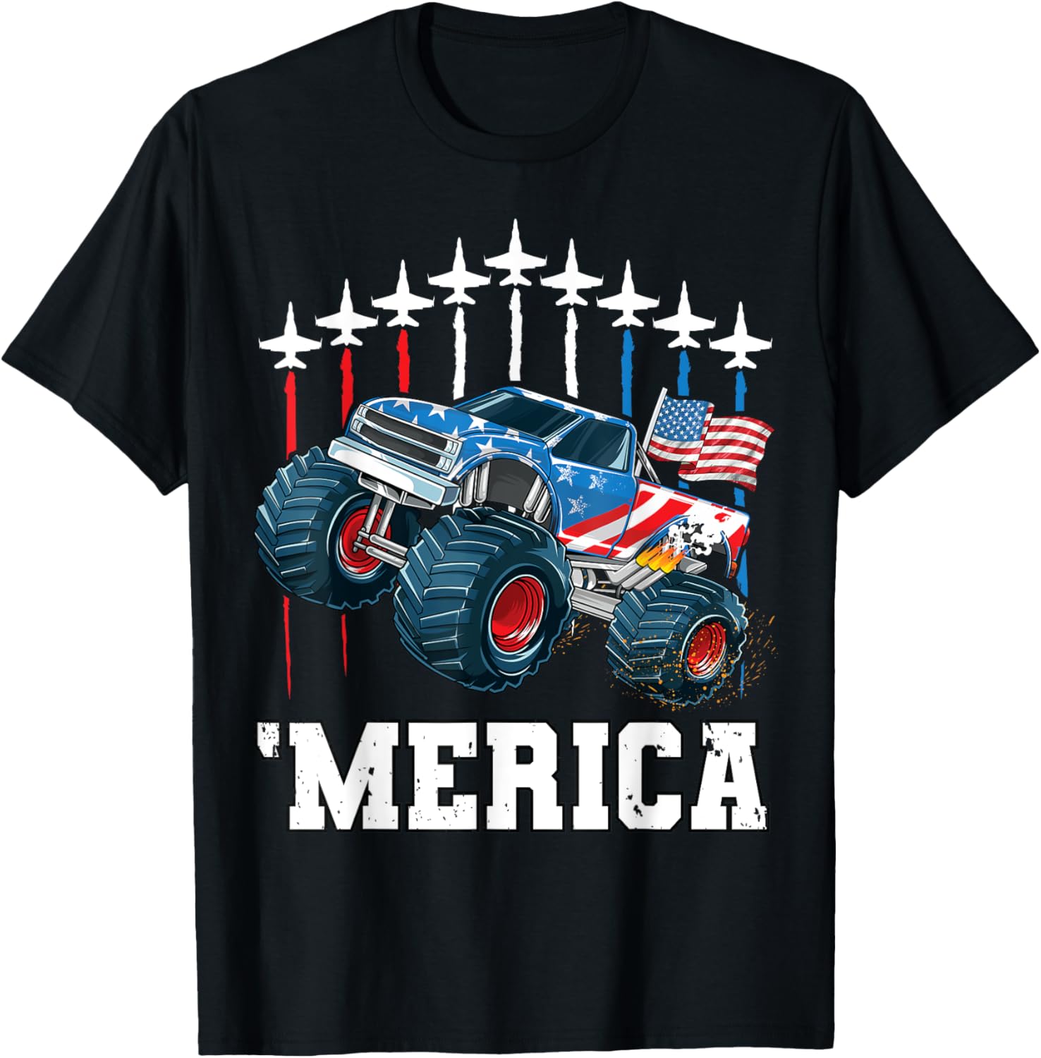 Monster Truck Usa Flag Merica Boys Kids Men 4Th Of July