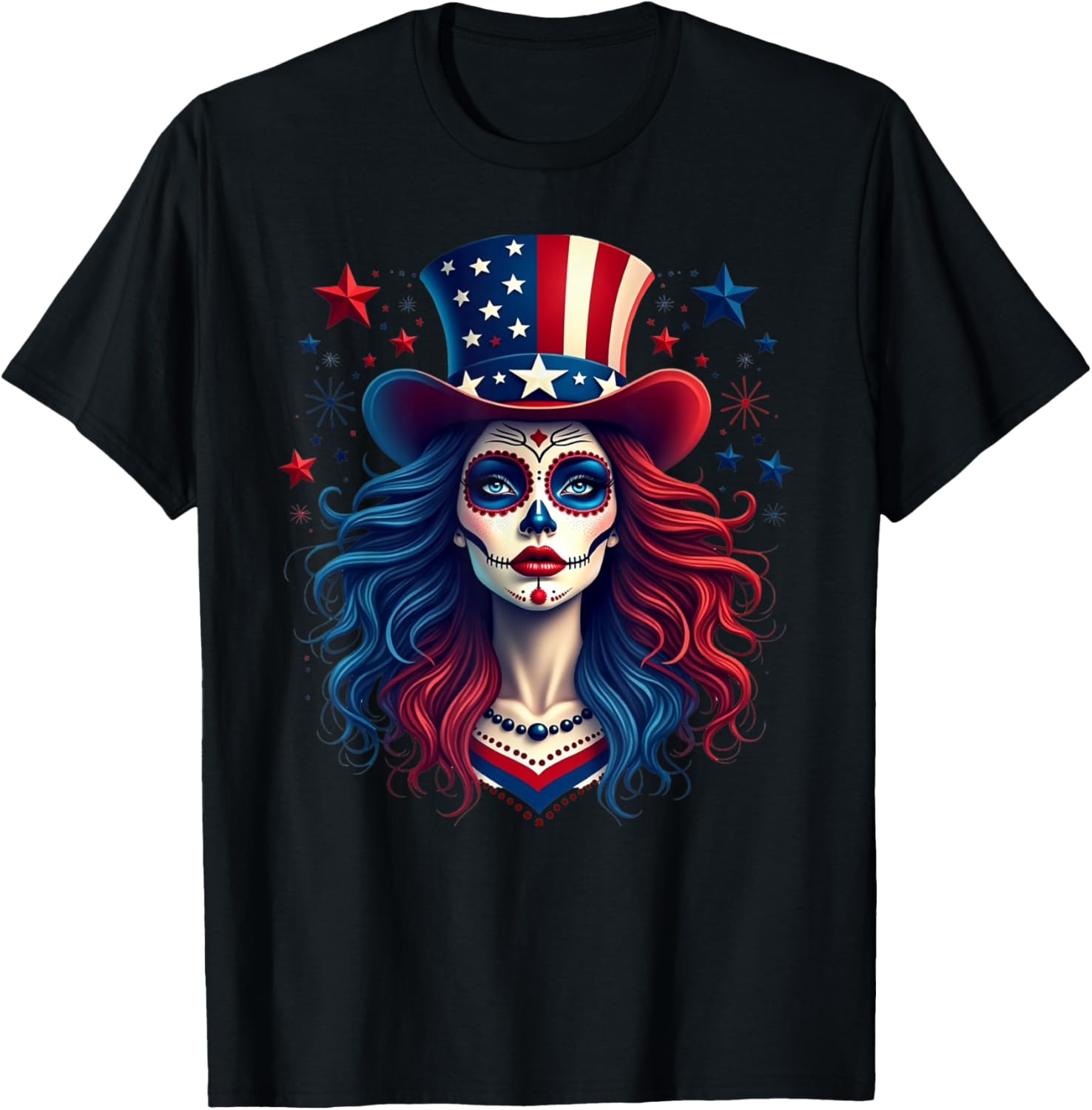 Sugar Skull 4Th Of July American Flag Skeleton Women