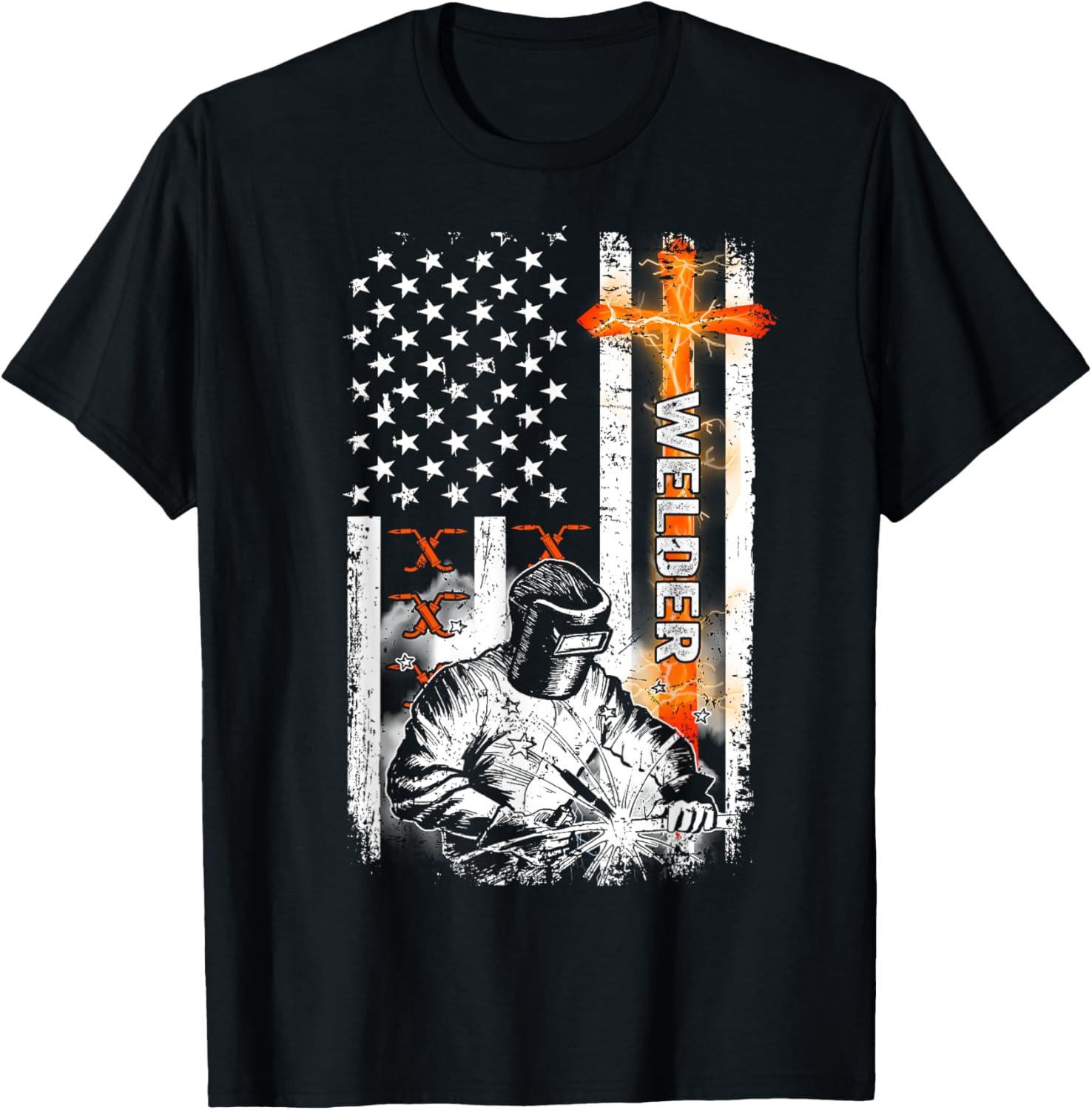 Welder American Flag Welding Fusing Material Funny Technical