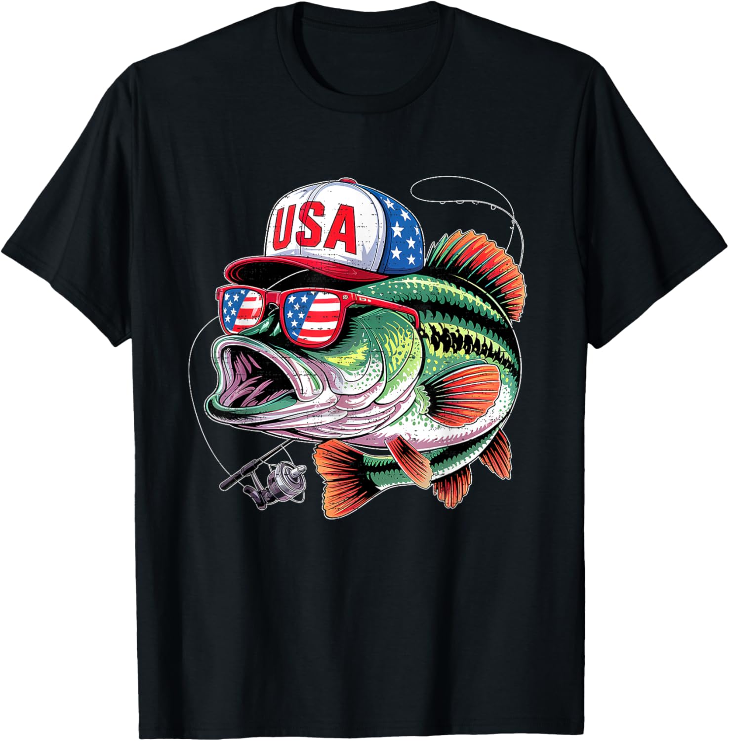 Funny Fish Bass American Flag Fishing Fisherman 4Th Of July
