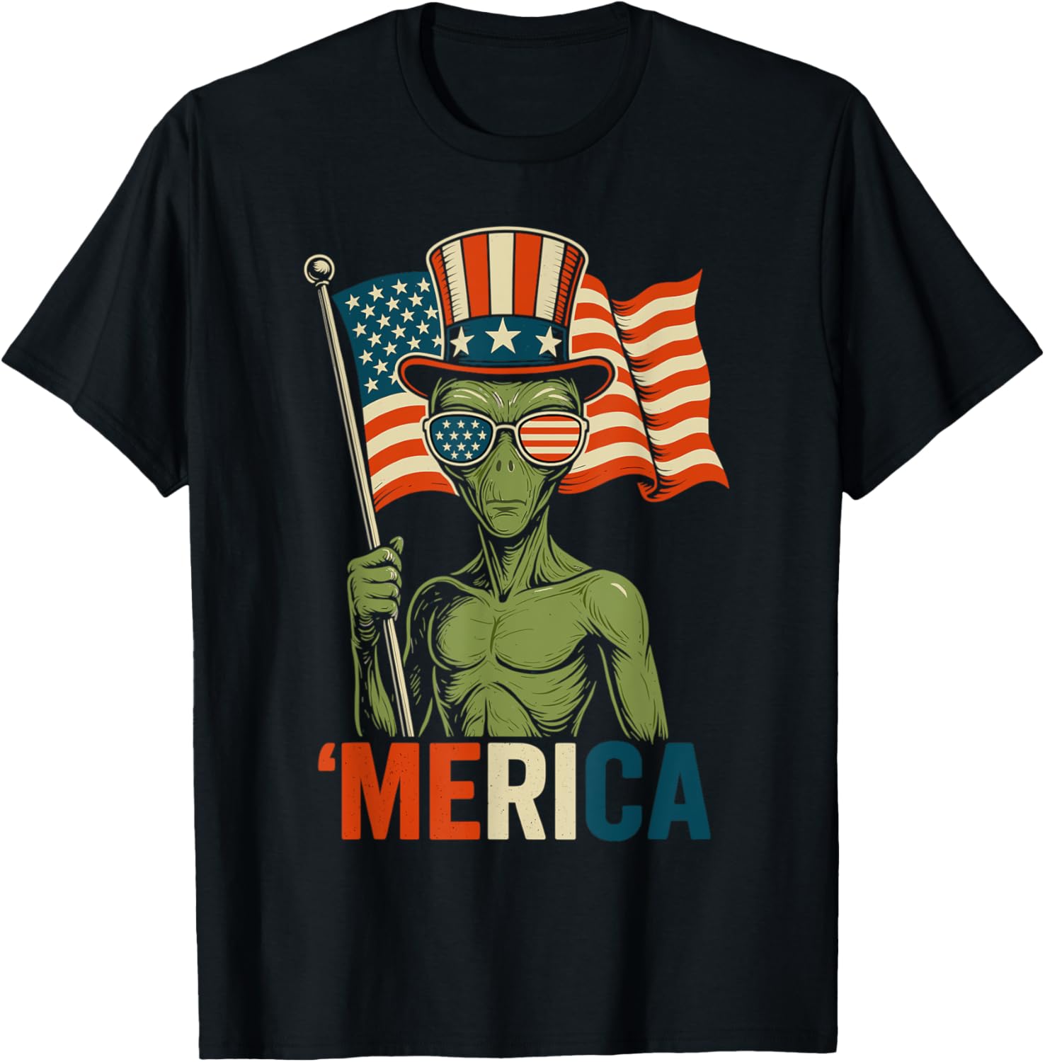 Alien Merica American Flag Patriotic 4Th Of July Ufo
