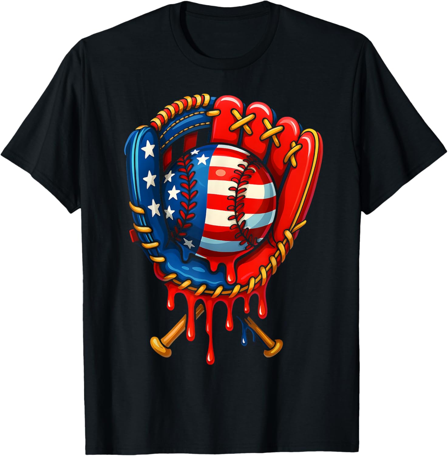 Baseball Drip American Flag Glove 4Th Of July Patriotic