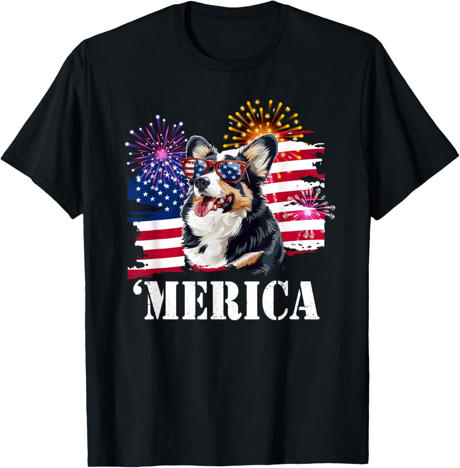 Funny Usa Flag 4Th Merica Black Tricolor Corgi Lover