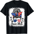 Cheer Mom Messy Bun Usa Flag Glasses 4Th Of July Patriotic